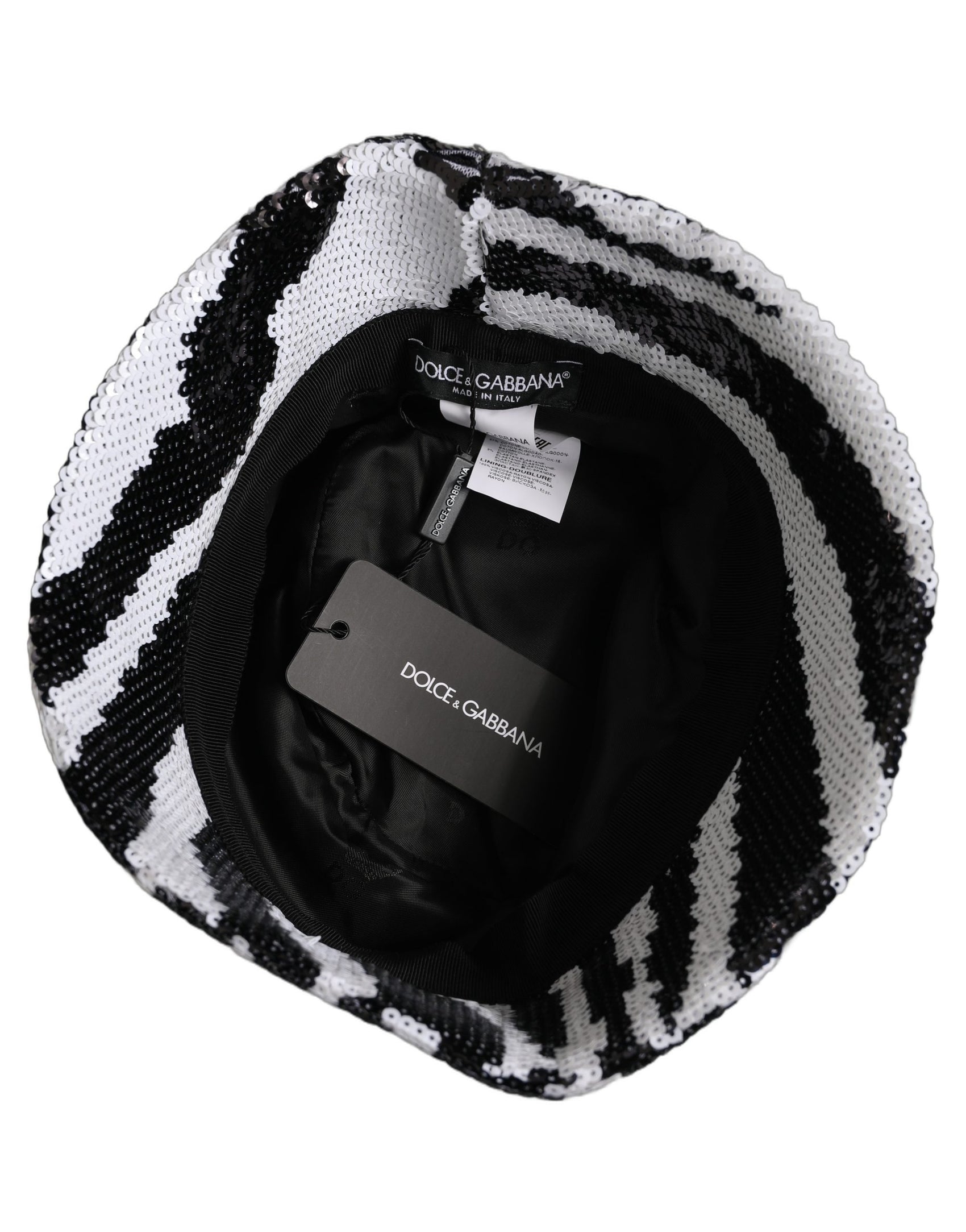 Dolce & Gabbana Men Black White Zebra Sequin Bucket Cap Hat
