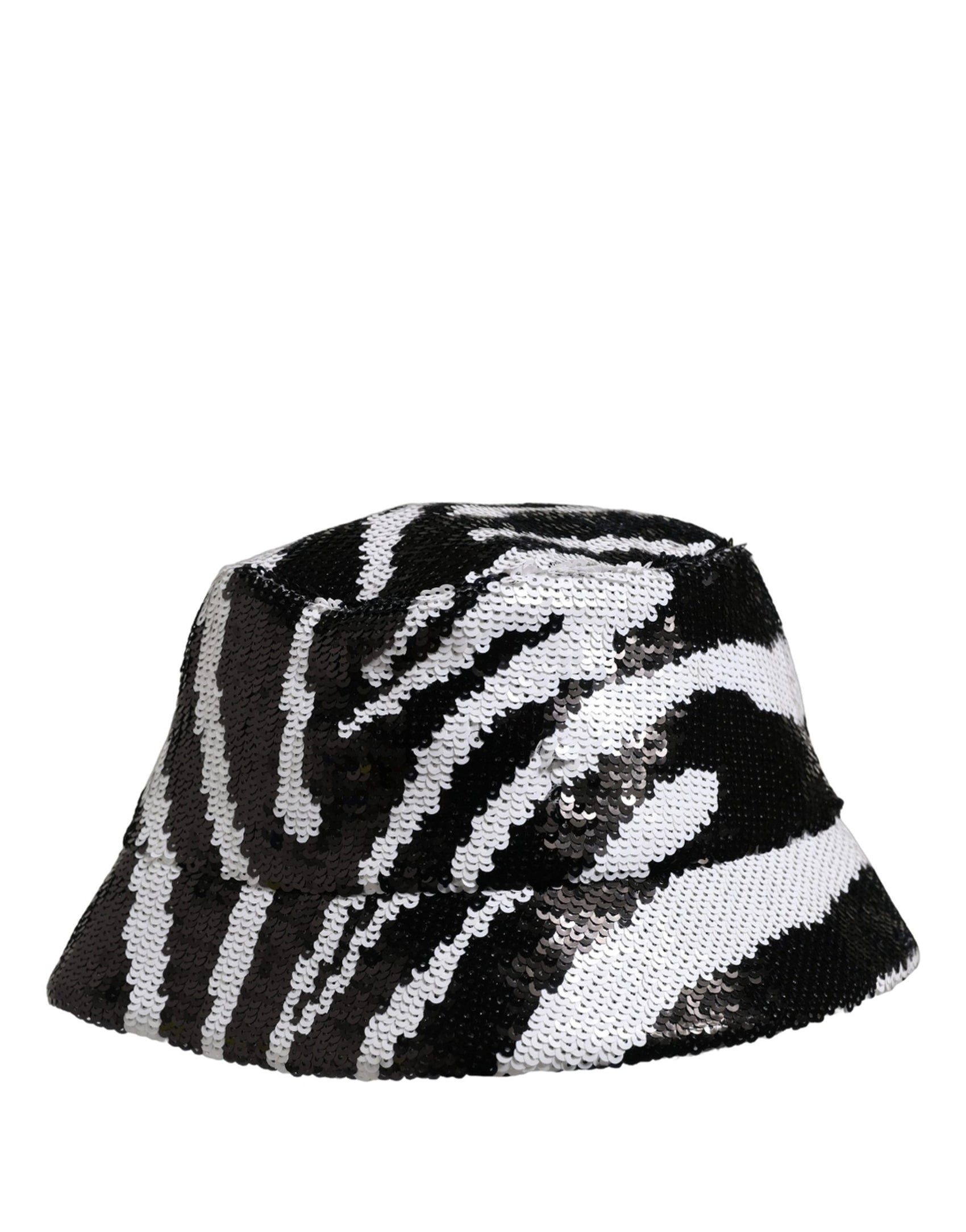 Dolce & Gabbana Men Black White Zebra Sequin Bucket Cap Hat