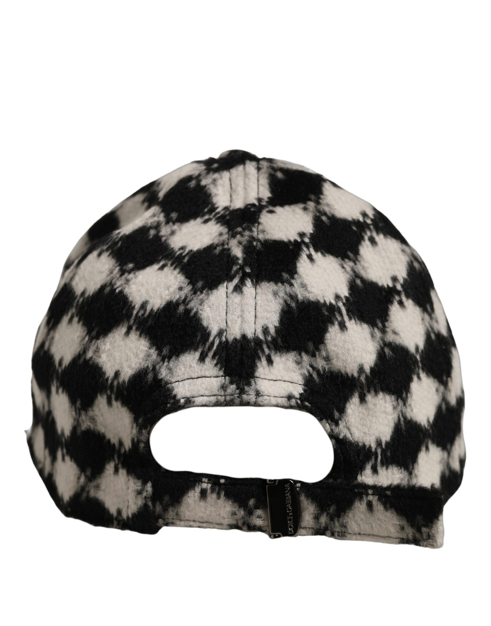 Dolce & Gabbana Men Black White Diamond Wool Baseball Cap Hat