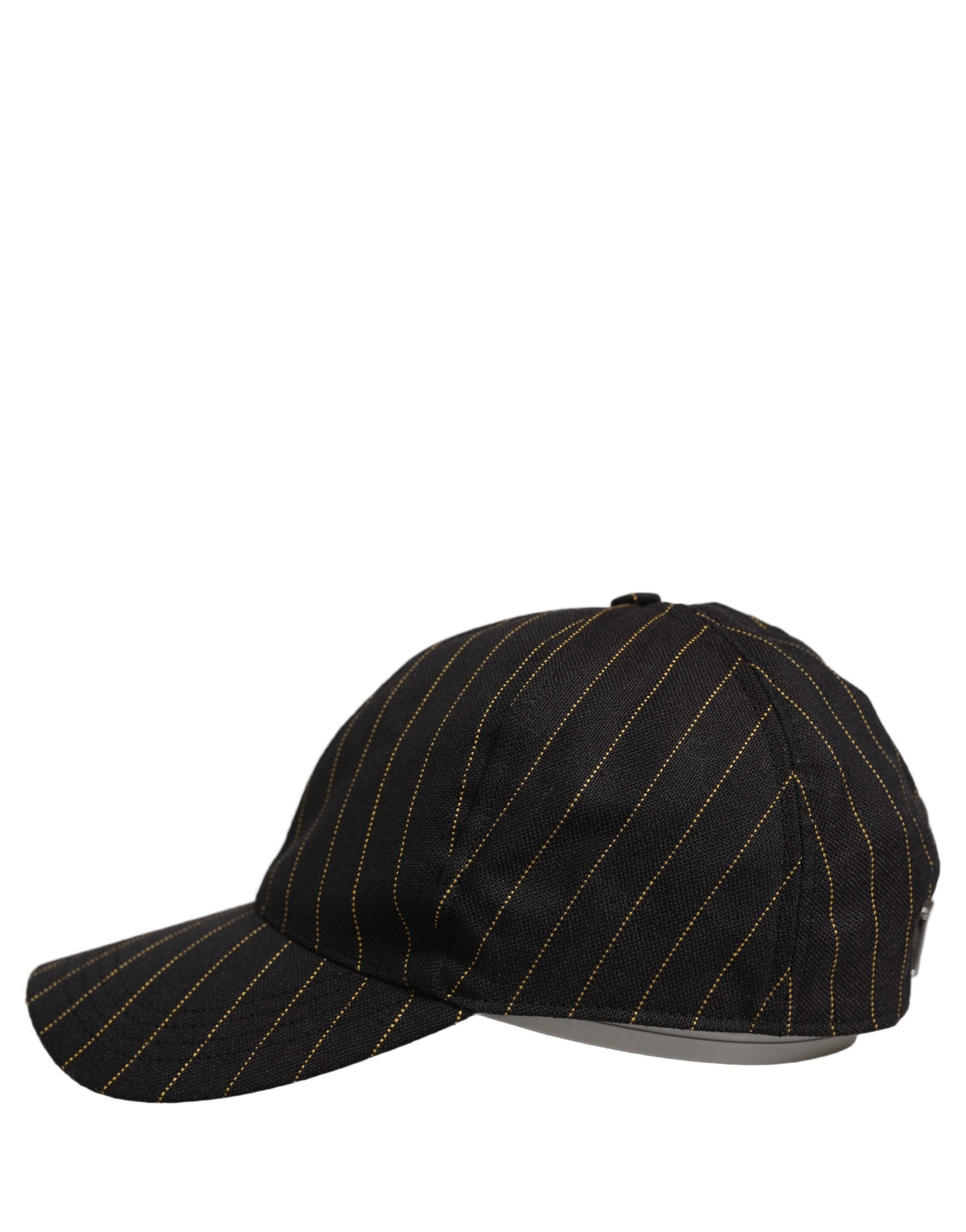 Dolce & Gabbana Black Gold Pinstriped Cotton Baseball Cap Hat