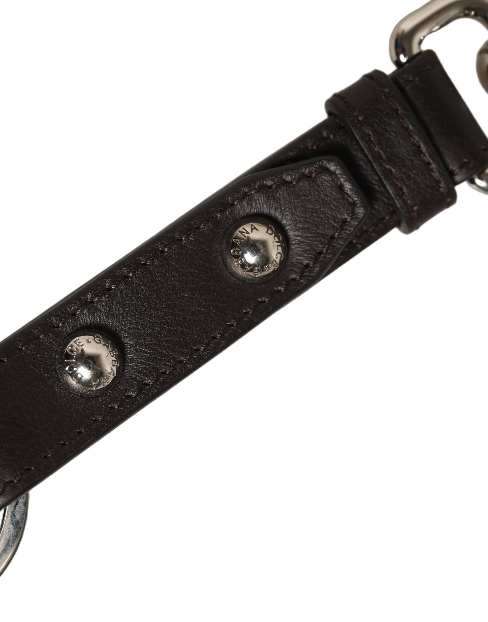Dolce & Gabbana Black Plain Leather Silver Brass Keyring Holder Keychain