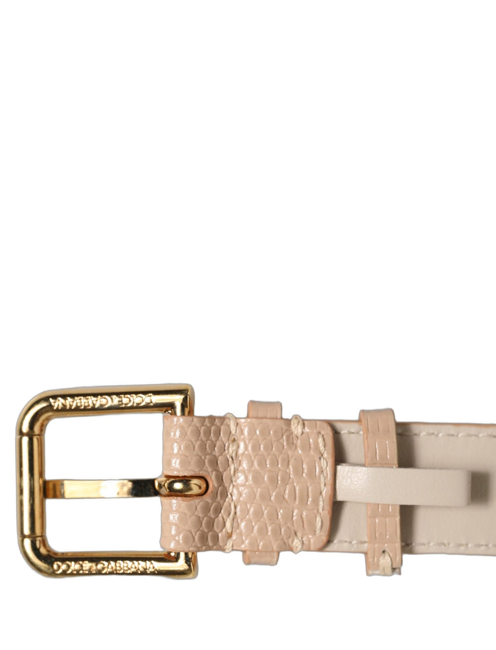 Dolce & Gabbana Beige Textured Leather Gold Buckle Belt Strap Bracelet