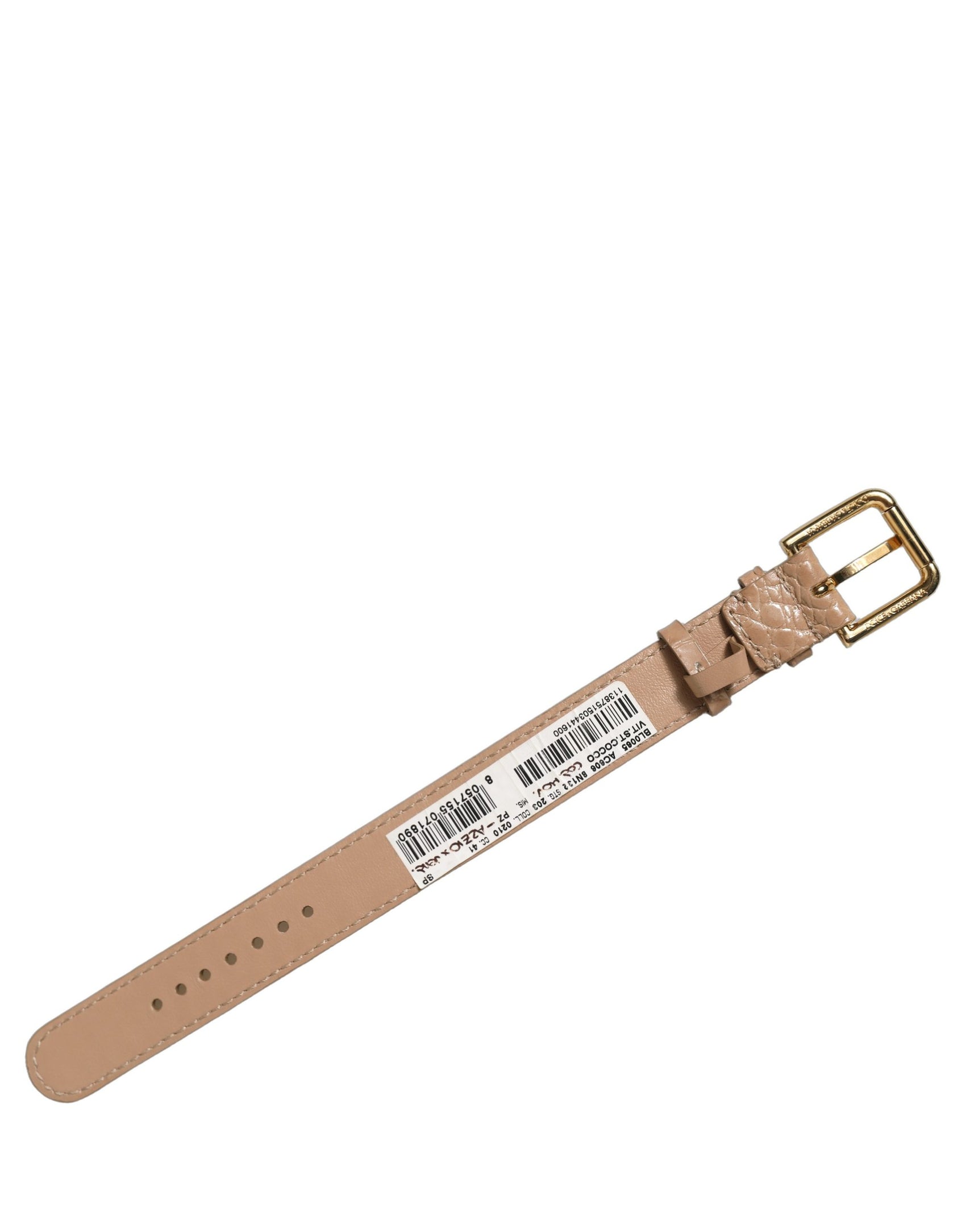 Dolce & Gabbana Brown Embossed Leather Gold Buckle Belt Strap Bracelet