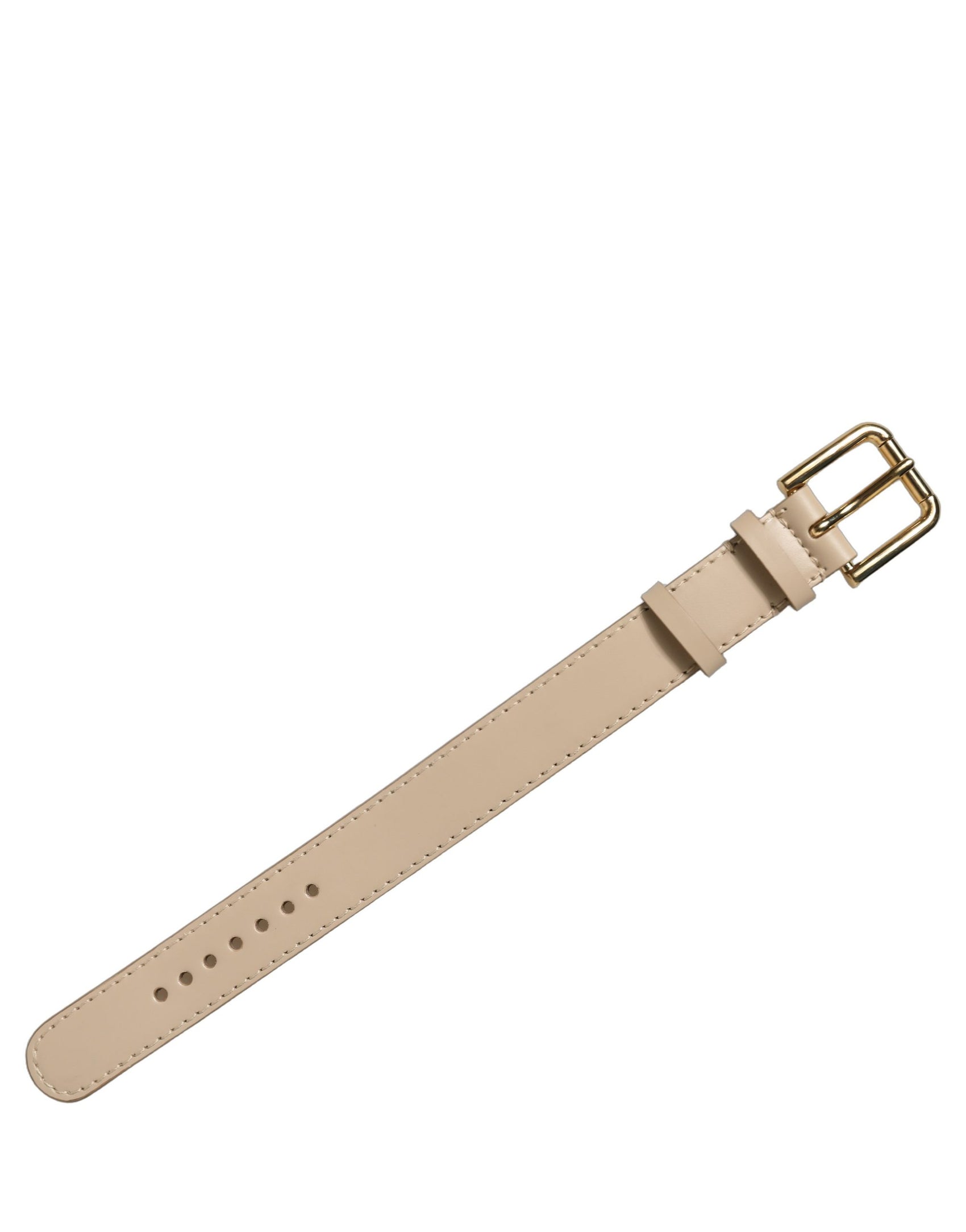 Dolce & Gabbana Beige Calfskin Leather Gold Buckle Belt Strap Bracelet