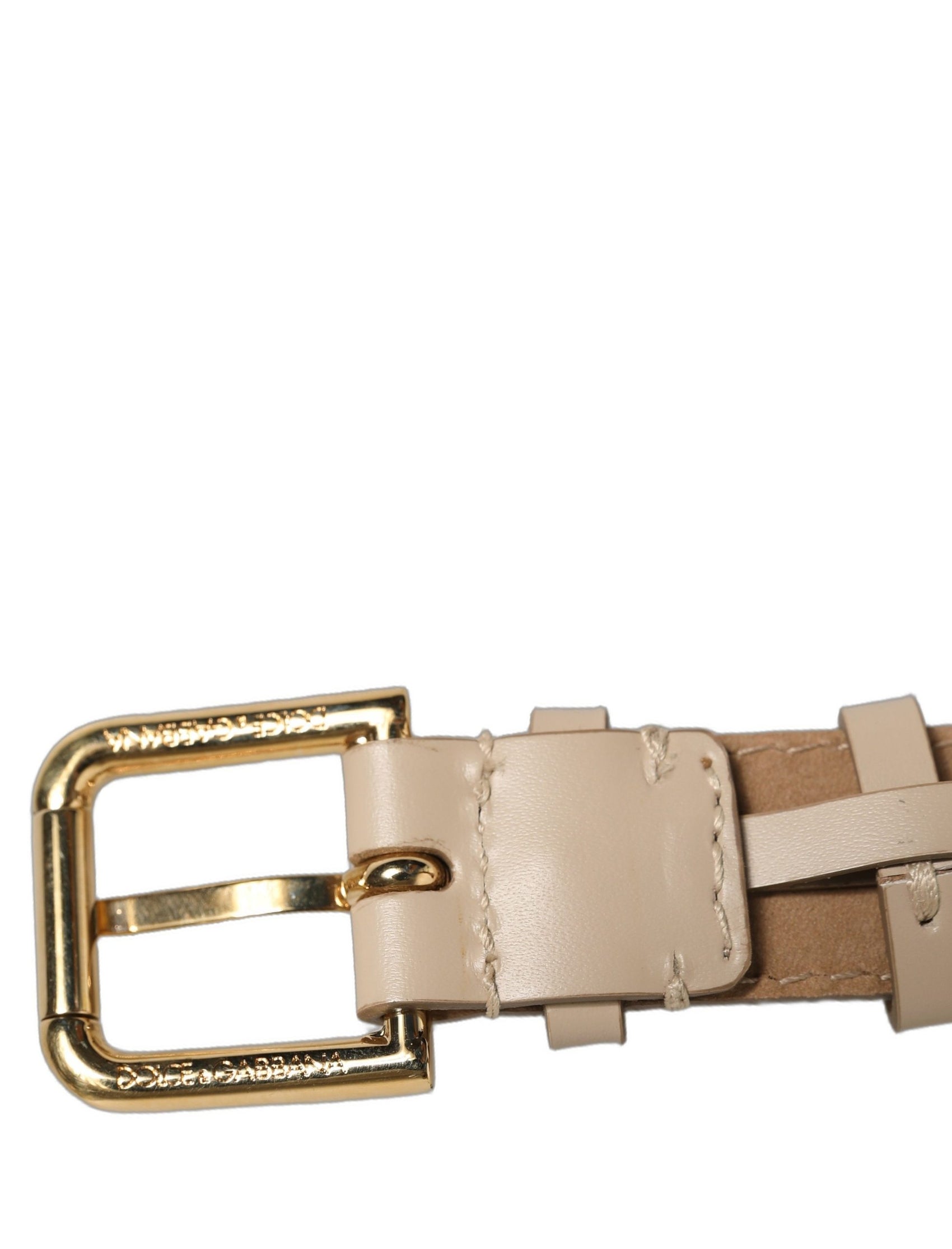 Dolce & Gabbana Beige Calfskin Leather Gold Buckle Belt Strap Bracelet