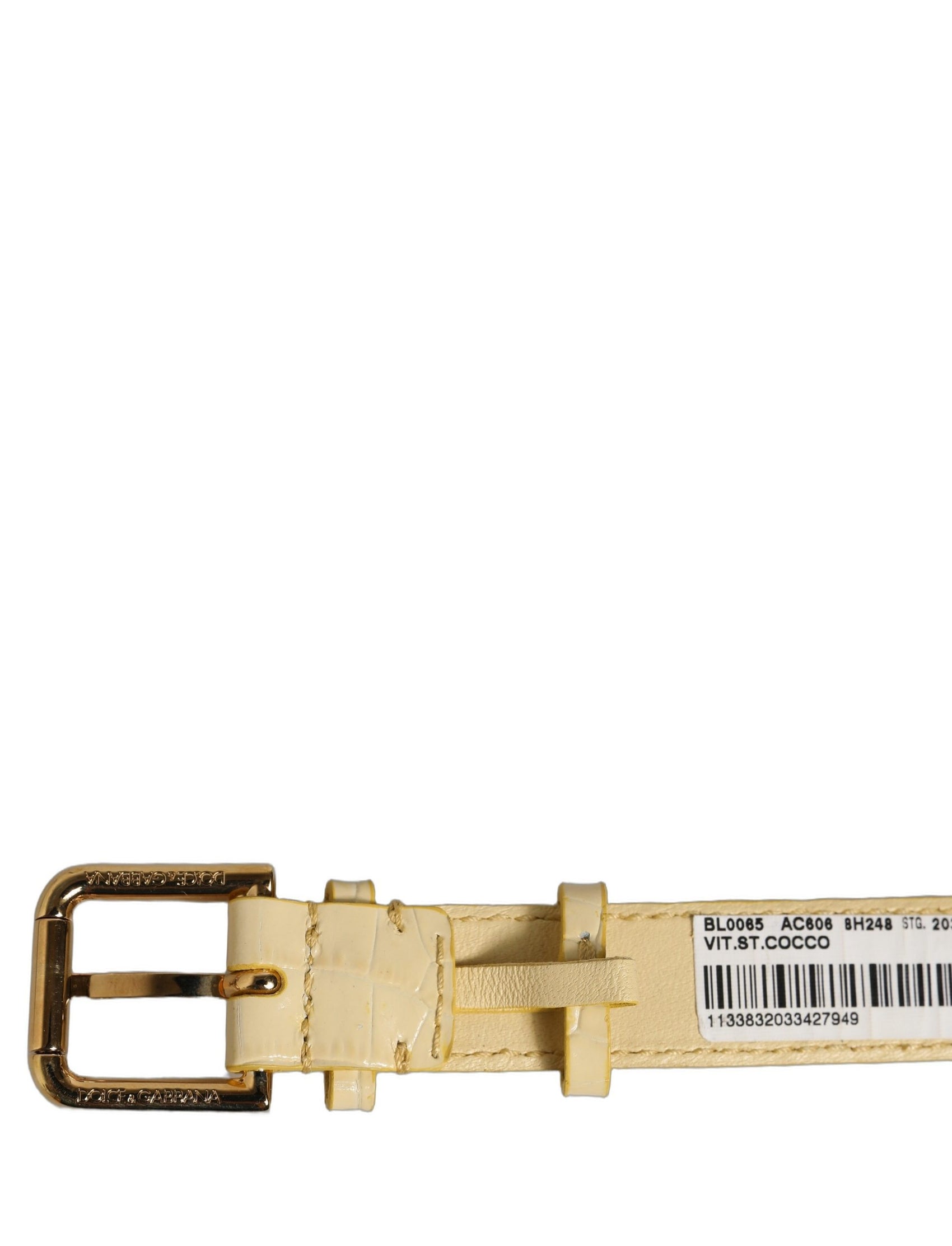 Dolce & Gabbana Beige Embossed Leather Gold Buckle Belt Strap Bracelet