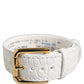 Dolce & Gabbana White Embossed Leather Gold Buckle Belt Strap Bracelet