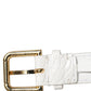 Dolce & Gabbana White Embossed Leather Gold Buckle Belt Strap Bracelet