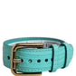Dolce & Gabbana Blue Textured Leather Gold Buckle Belt Strap Bracelet
