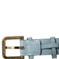 Dolce & Gabbana Blue Embossed Leather Gold Buckle Belt Strap Bracelet