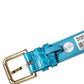 Dolce & Gabbana Blue Embossed Leather Gold Buckle Belt Strap Bracelet