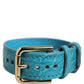 Dolce & Gabbana Turquoise Texture Leather Gold Buckle Belt Strap Bracelet
