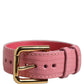 Dolce & Gabbana Pink Textured Leather Gold Buckle Belt Strap Bracelet