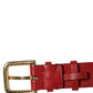 Dolce & Gabbana Red Calfskin Leather Gold Buckle Belt Strap Bracelet