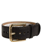 Dolce & Gabbana Black Calfskin Leather Gold Buckle Belt Strap Bracelet