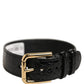 Dolce & Gabbana Black Textured Leather Gold Buckle Belt Strap Bracelet