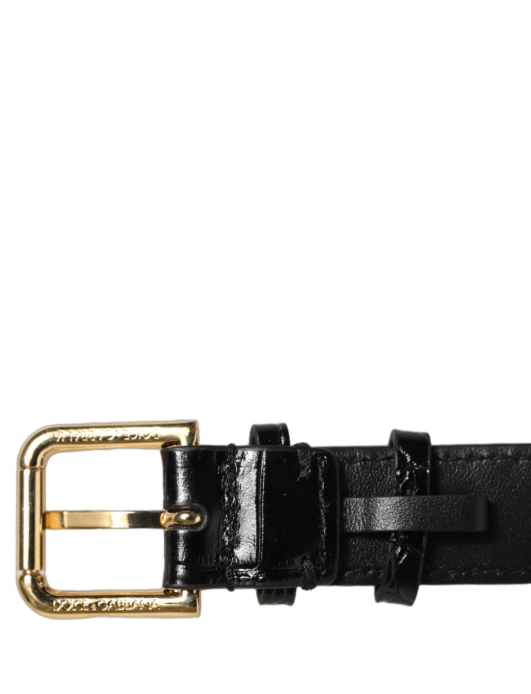 Dolce & Gabbana Black Textured Leather Gold Buckle Belt Strap Bracelet