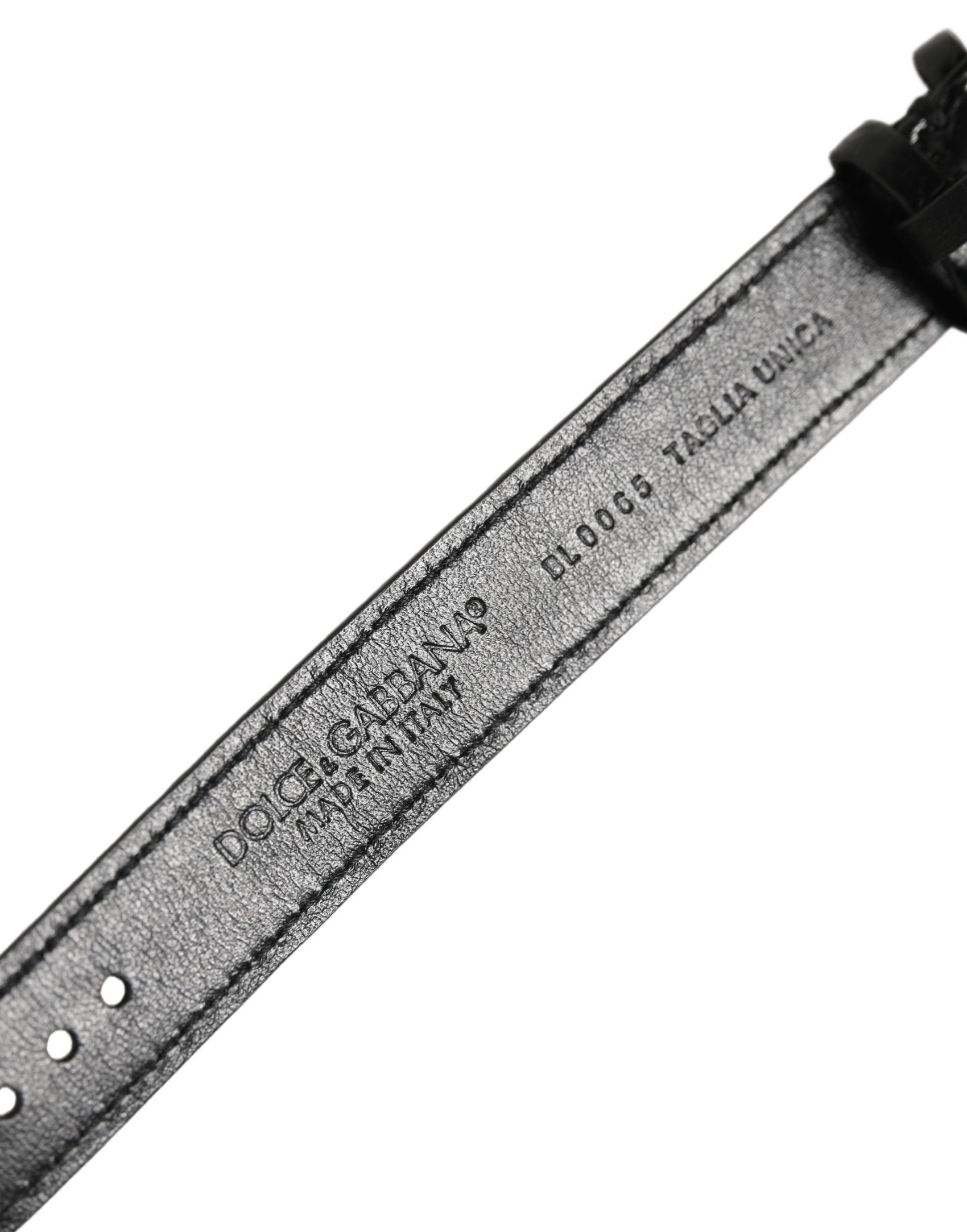 Dolce & Gabbana Black Textured Leather Gold Buckle Belt Strap Bracelet