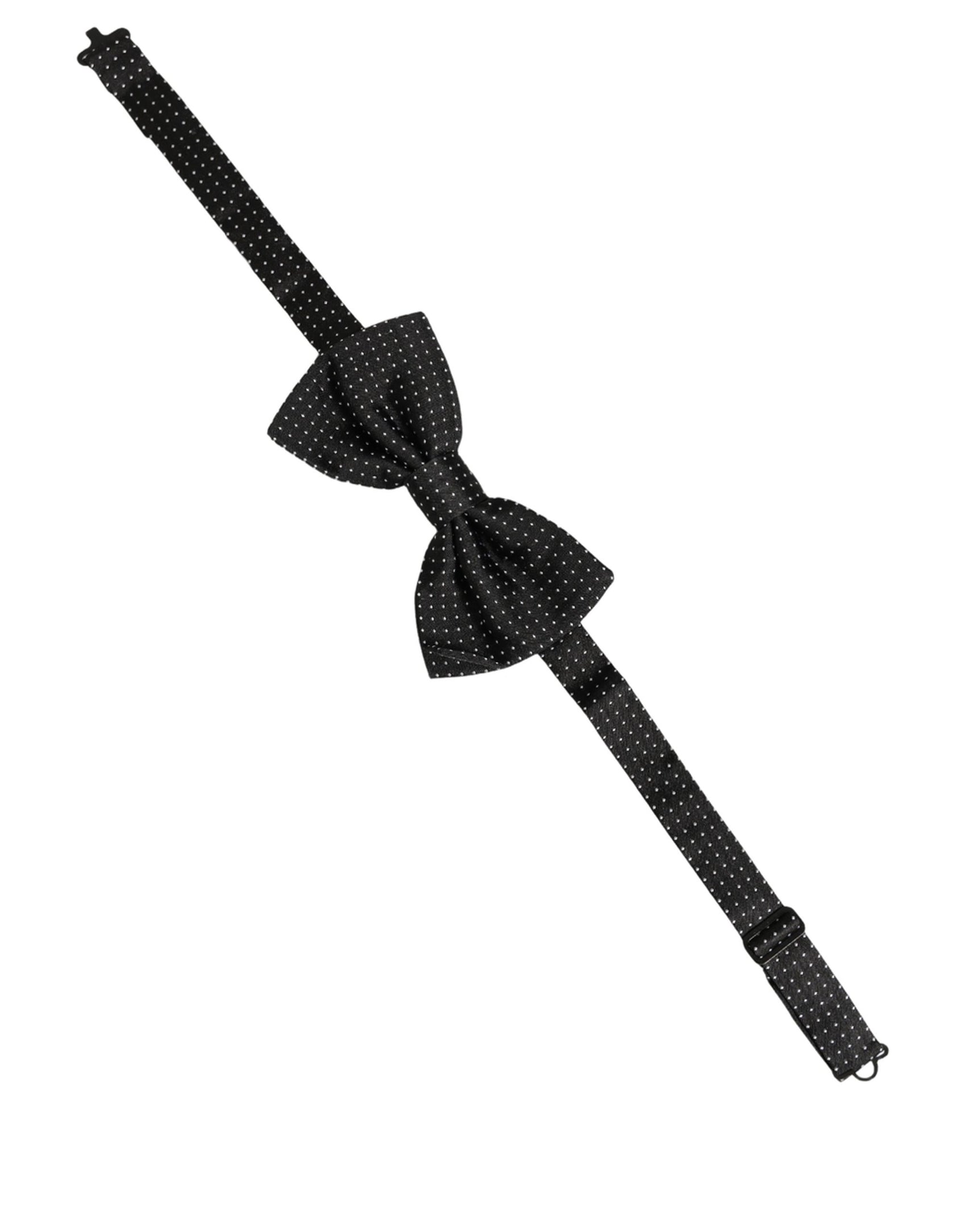 Dolce & Gabbana Men Black Polka Dot Silk Adjustable Neck Papillon Bow Tie