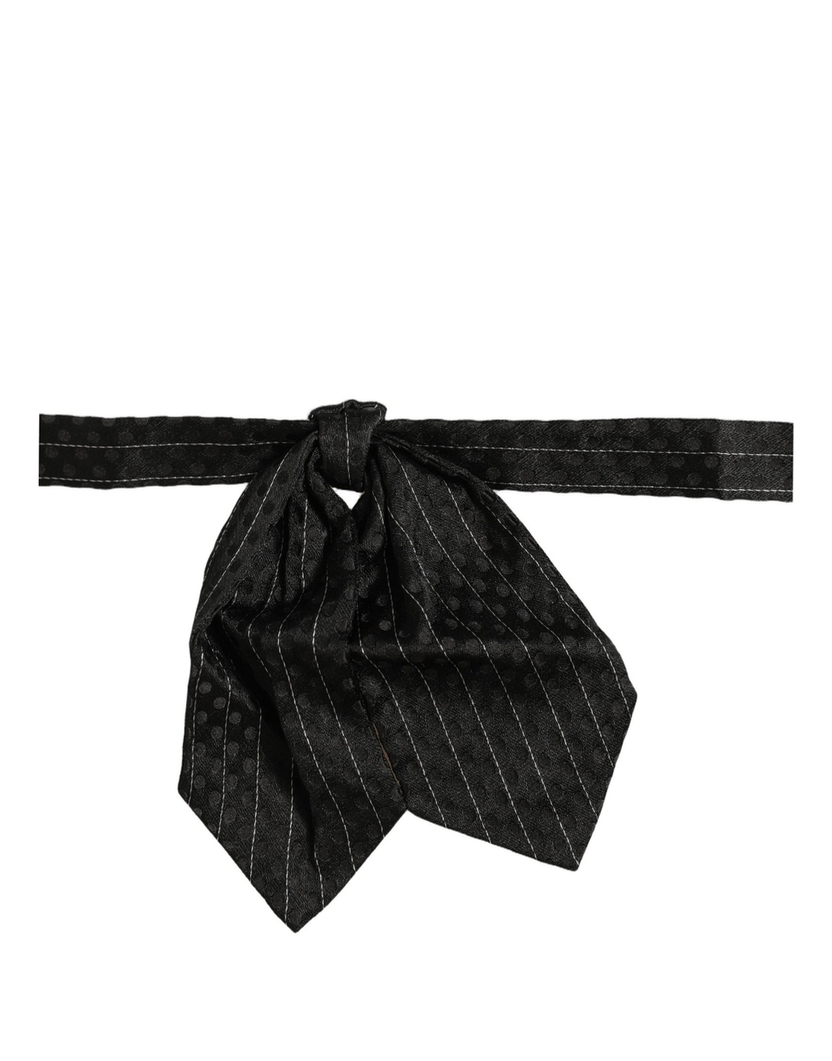 Dolce & Gabbana Men Black Pinstripe Silk Adjustable Neck Papillon Bow Tie