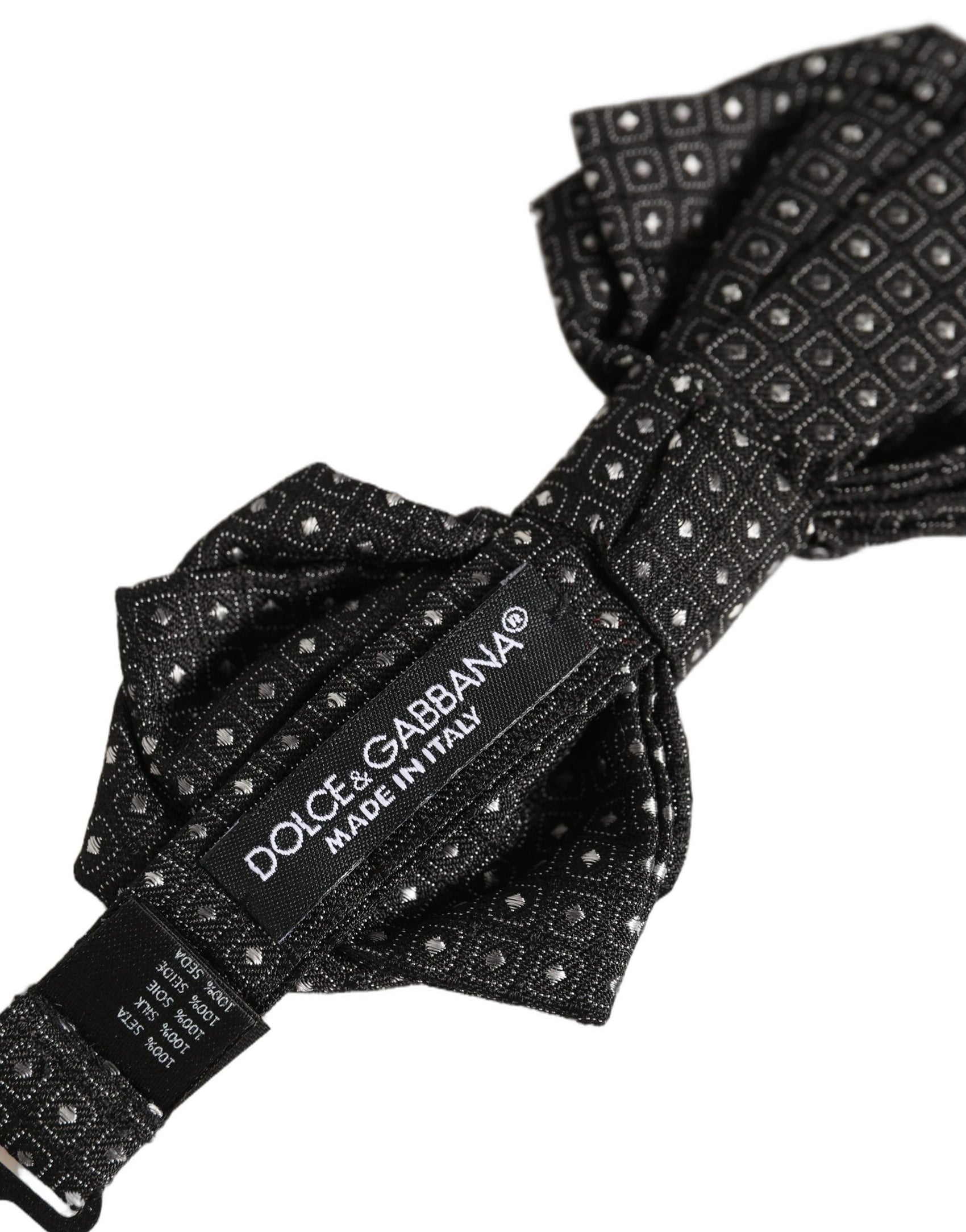 Dolce & Gabbana Men Black Polka Dot Silk Adjustable Neck Papillon Bow Tie
