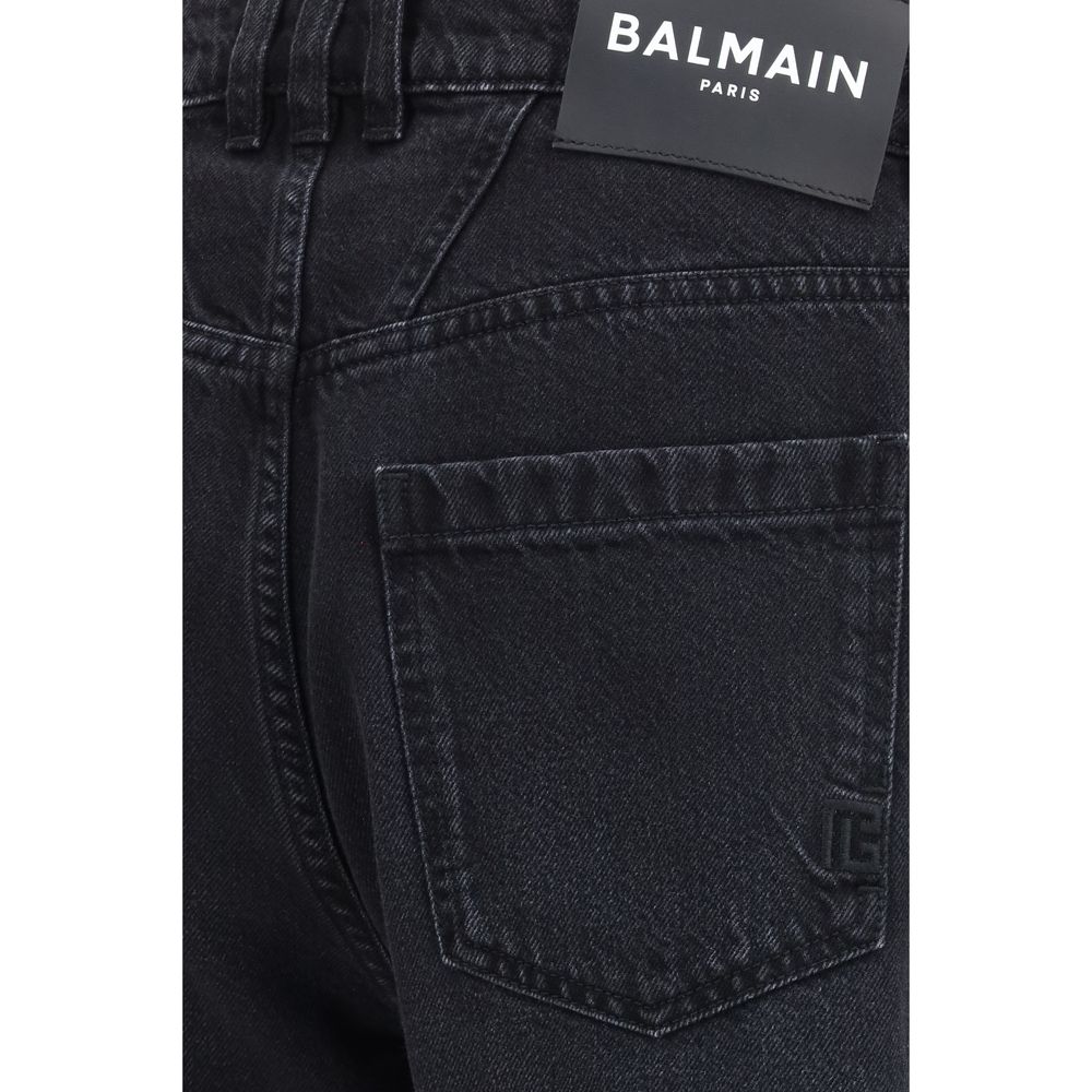 Balmain Black Cotton Straight-Leg Jeans