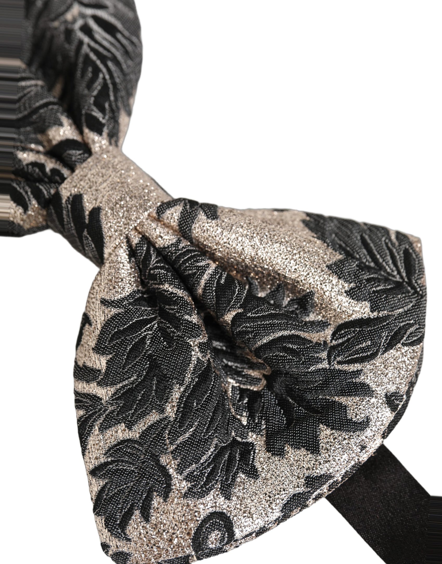 Dolce & Gabbana Men Black Silver Floral Adjustable Neck Papillon Bow Tie