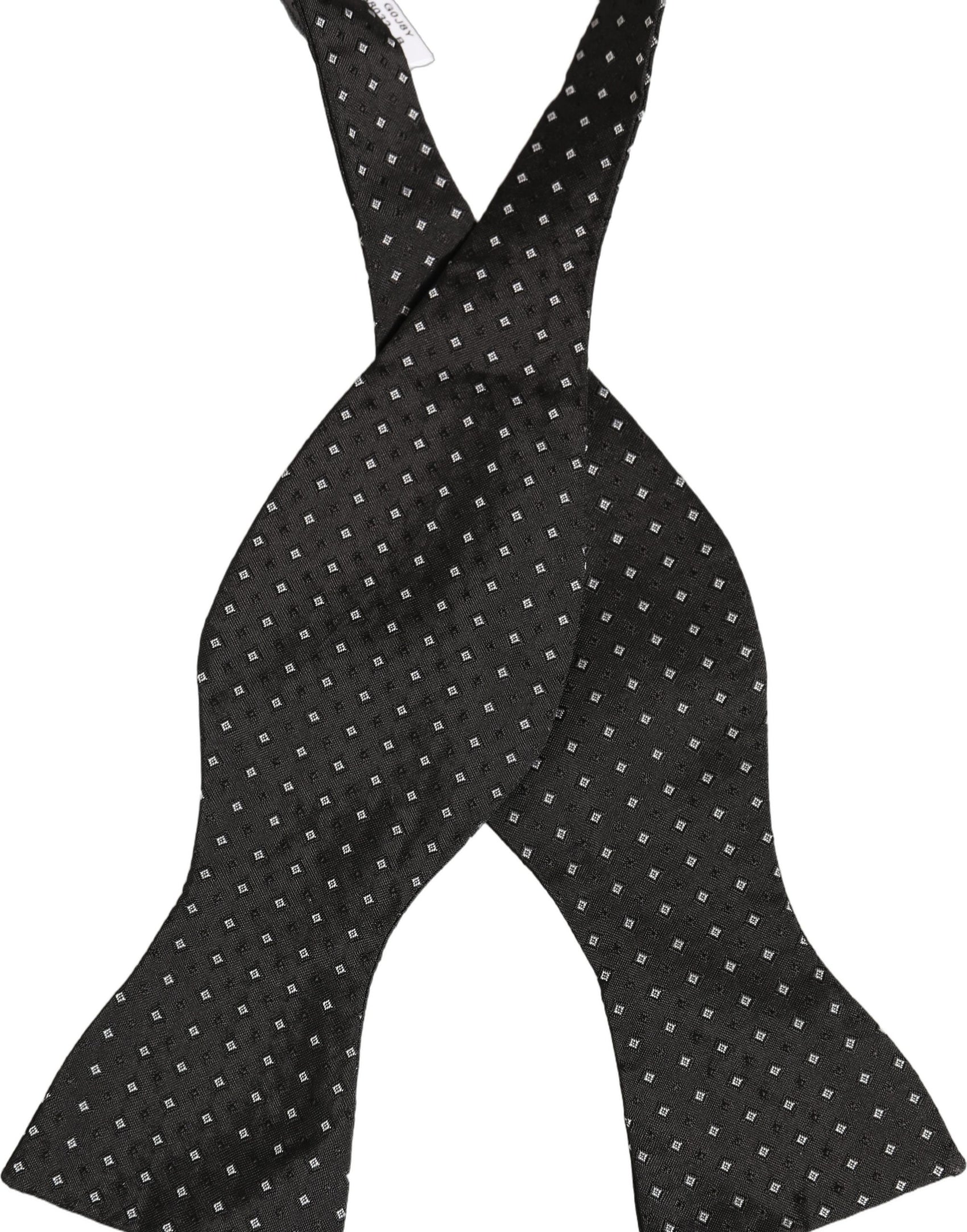 Dolce & Gabbana Black White Polka Dot Adjustable Neck Papillon Bow Tie