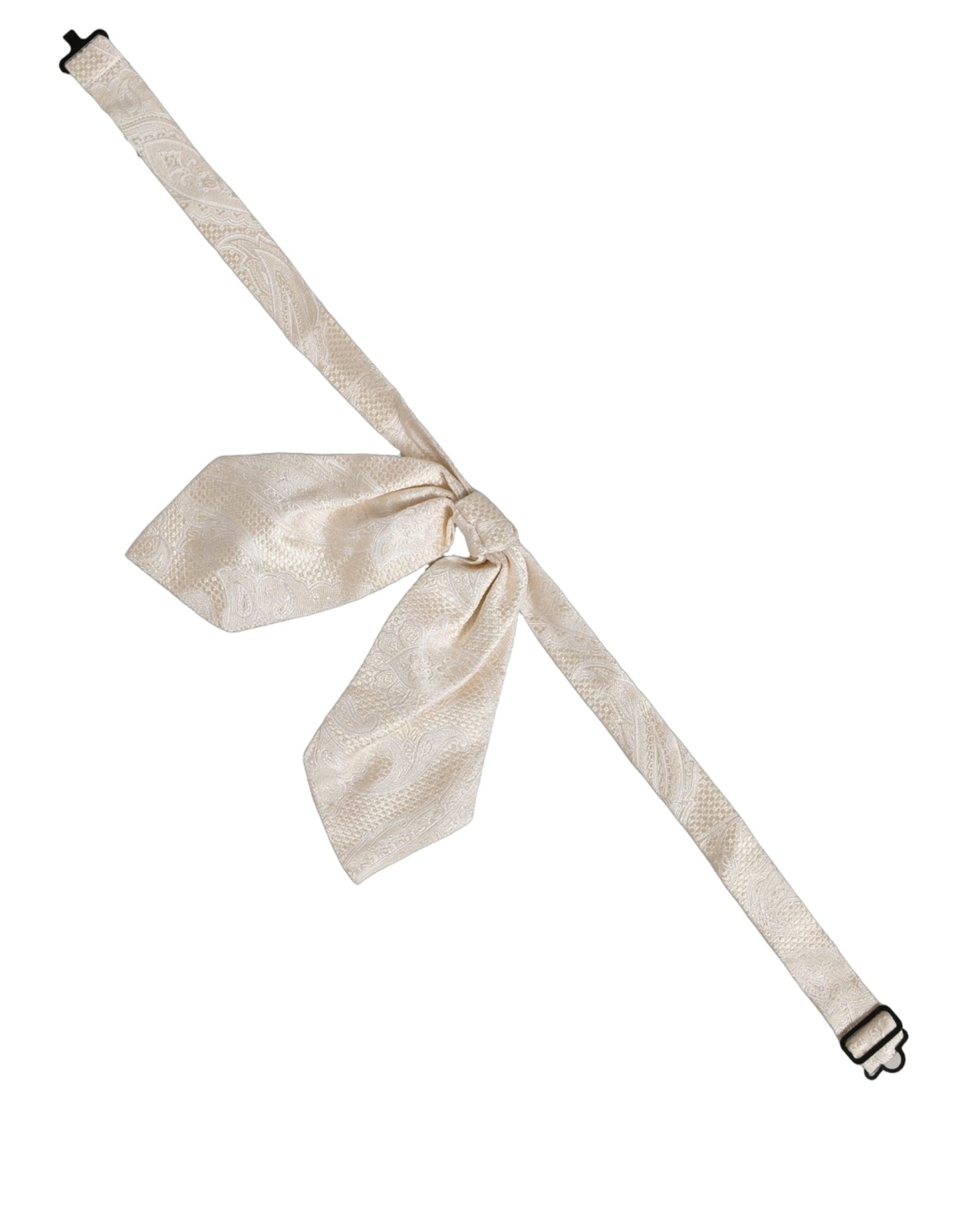 Dolce & Gabbana Men Ivory Paisley SIlk Adjustable Neck Papillon Bow Tie