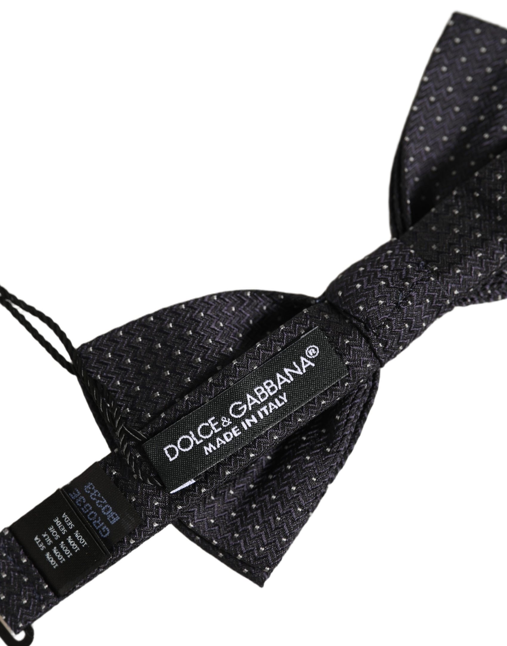 Dolce & Gabbana Black White Polka Dot Adjustable Neck Papillon Bow Tie