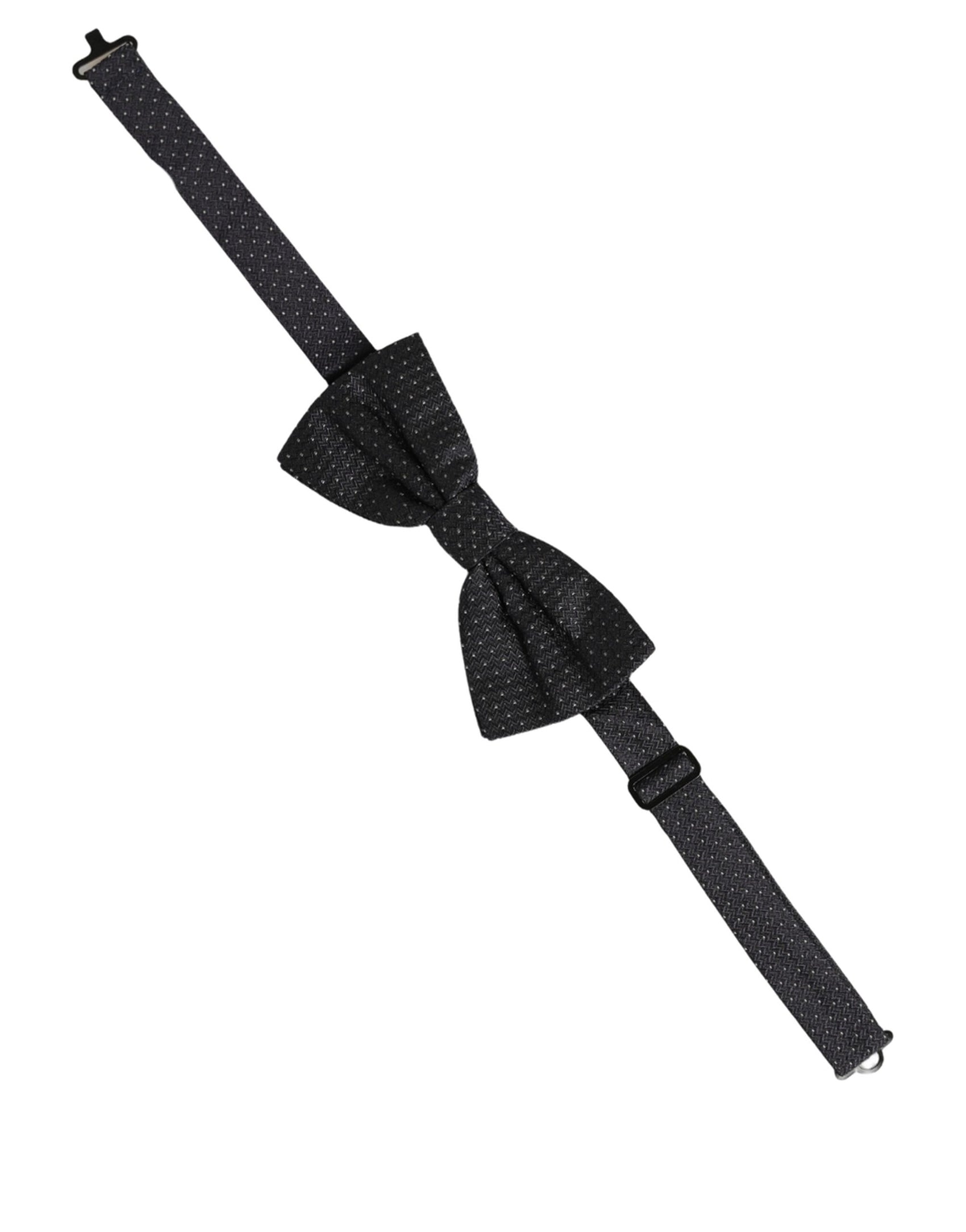 Dolce & Gabbana Black White Polka Dot Adjustable Neck Papillon Bow Tie