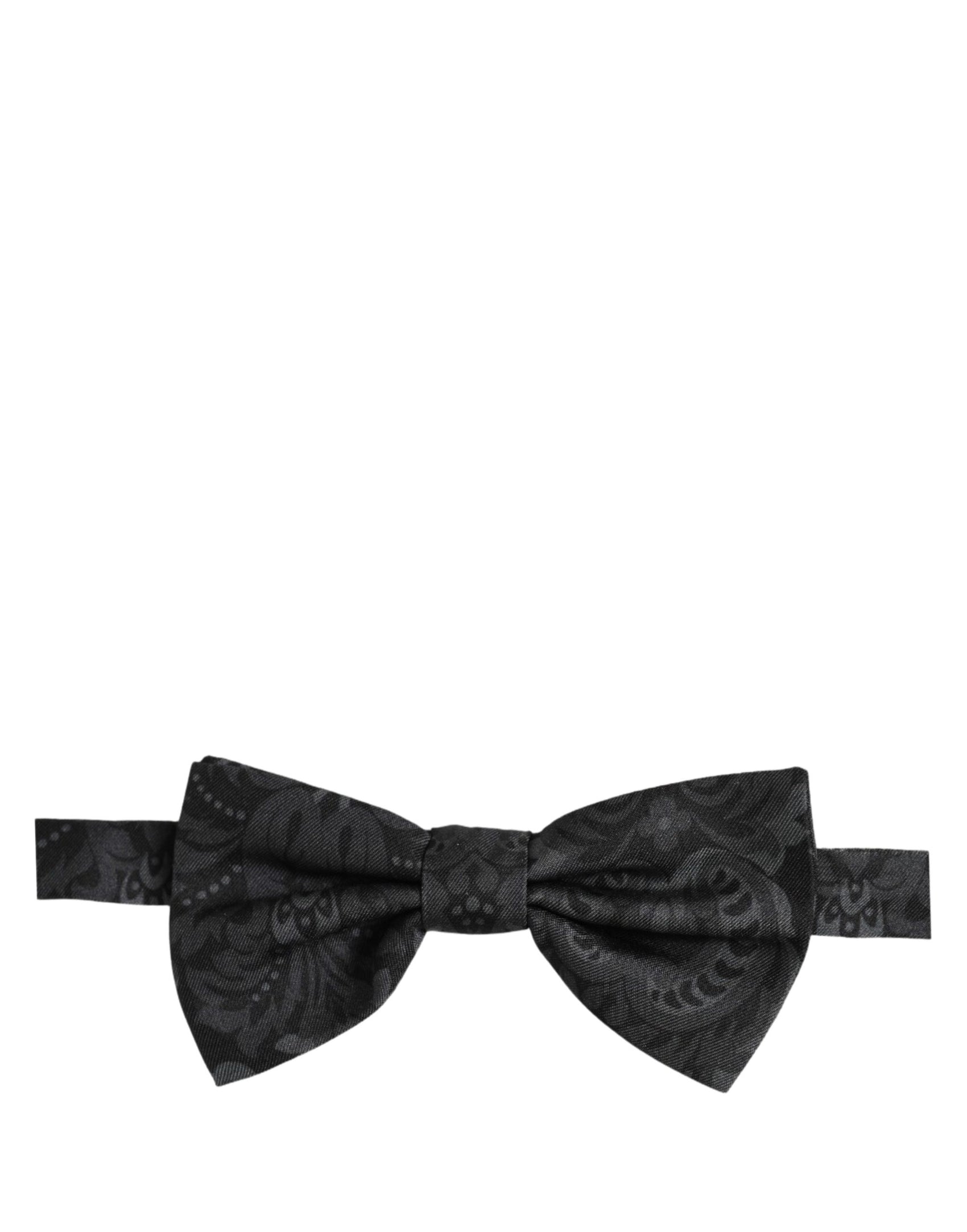 Dolce & Gabbana Men Black Paisley SIlk Adjustable Neck Papillon Bow Tie