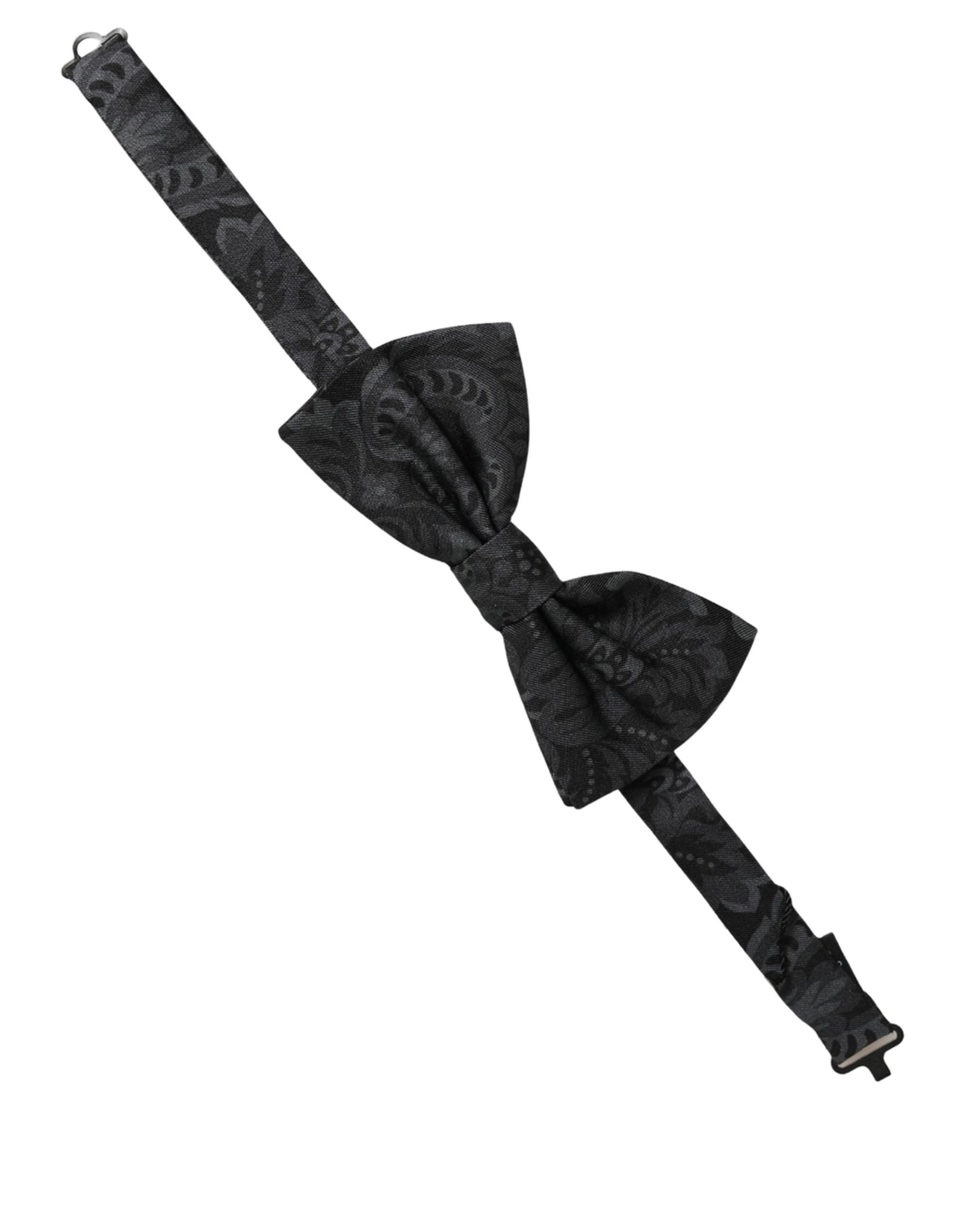 Dolce & Gabbana Men Black Paisley SIlk Adjustable Neck Papillon Bow Tie