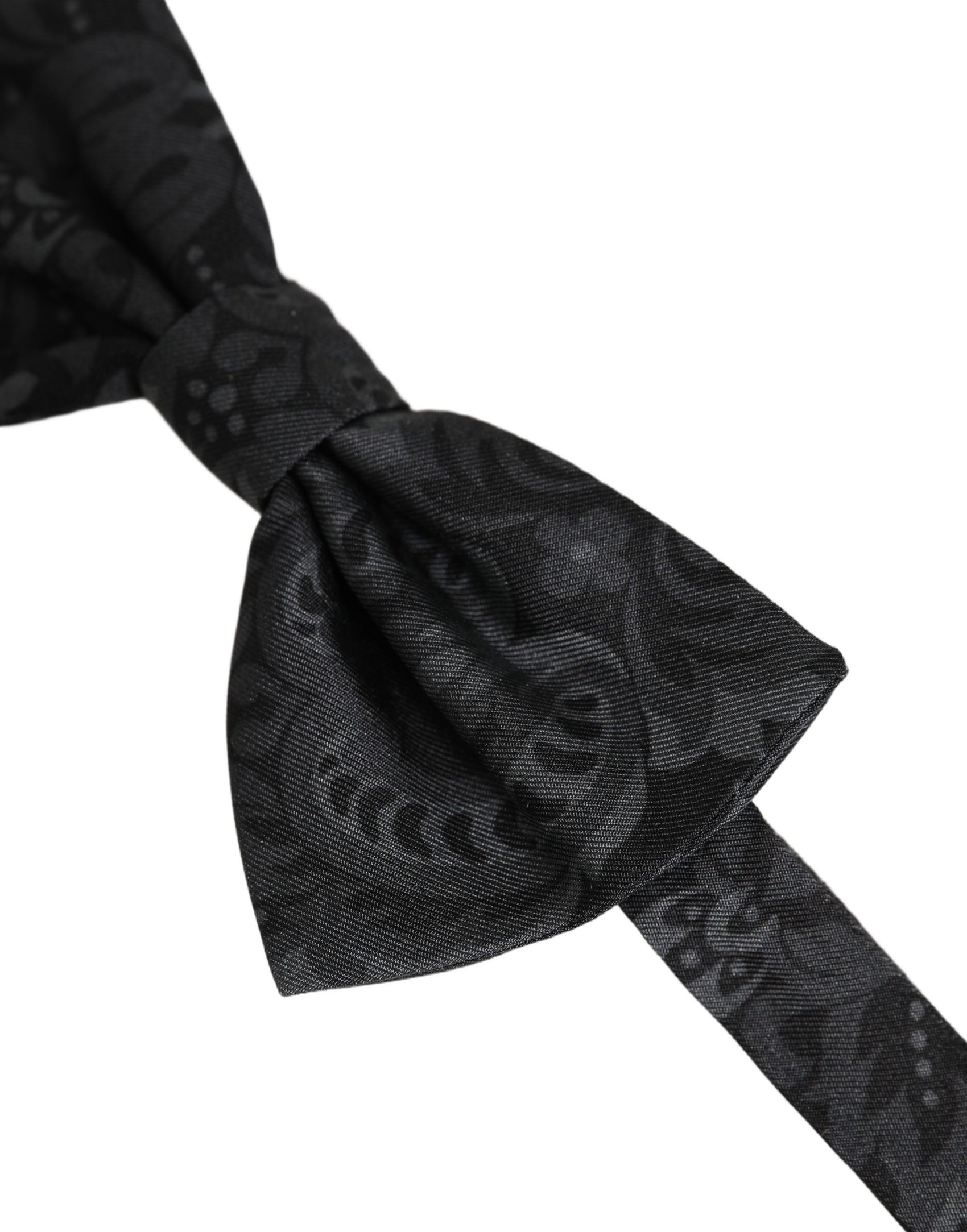 Dolce & Gabbana Men Black Paisley SIlk Adjustable Neck Papillon Bow Tie
