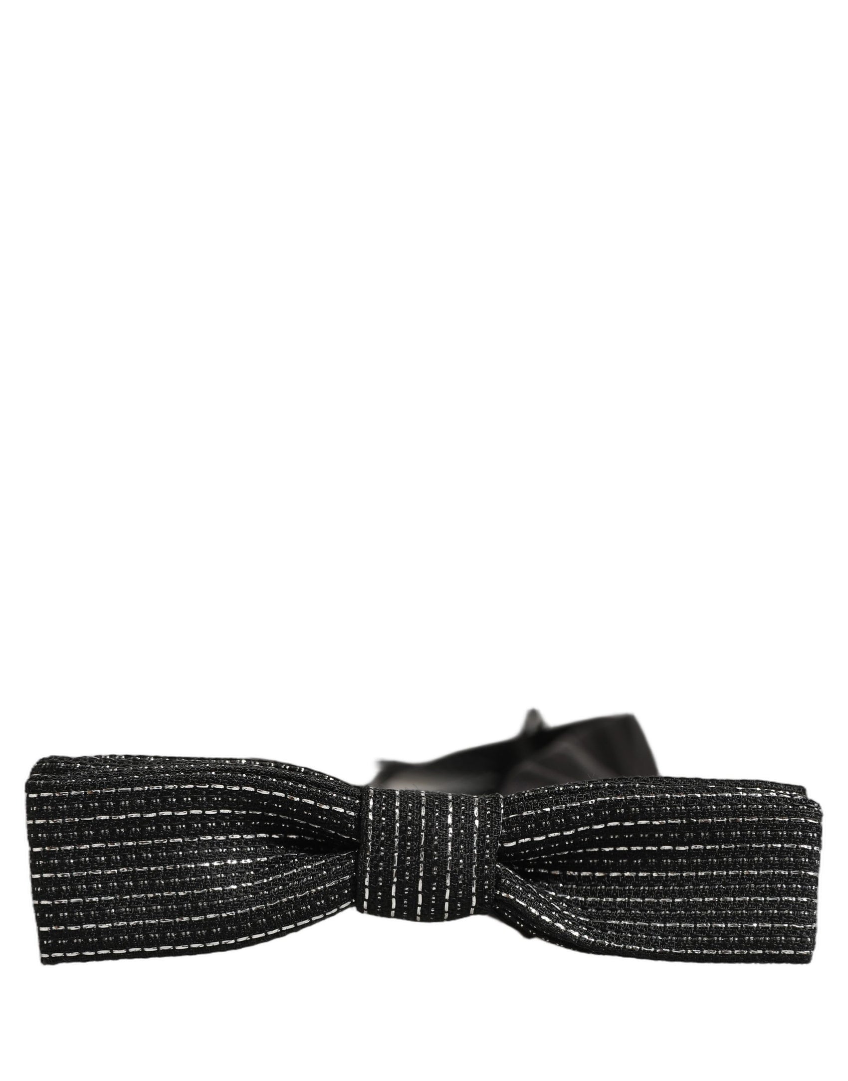 Dolce & Gabbana Men Black Silver Ribbed Adjustable Neck Papillon  Bow Tie