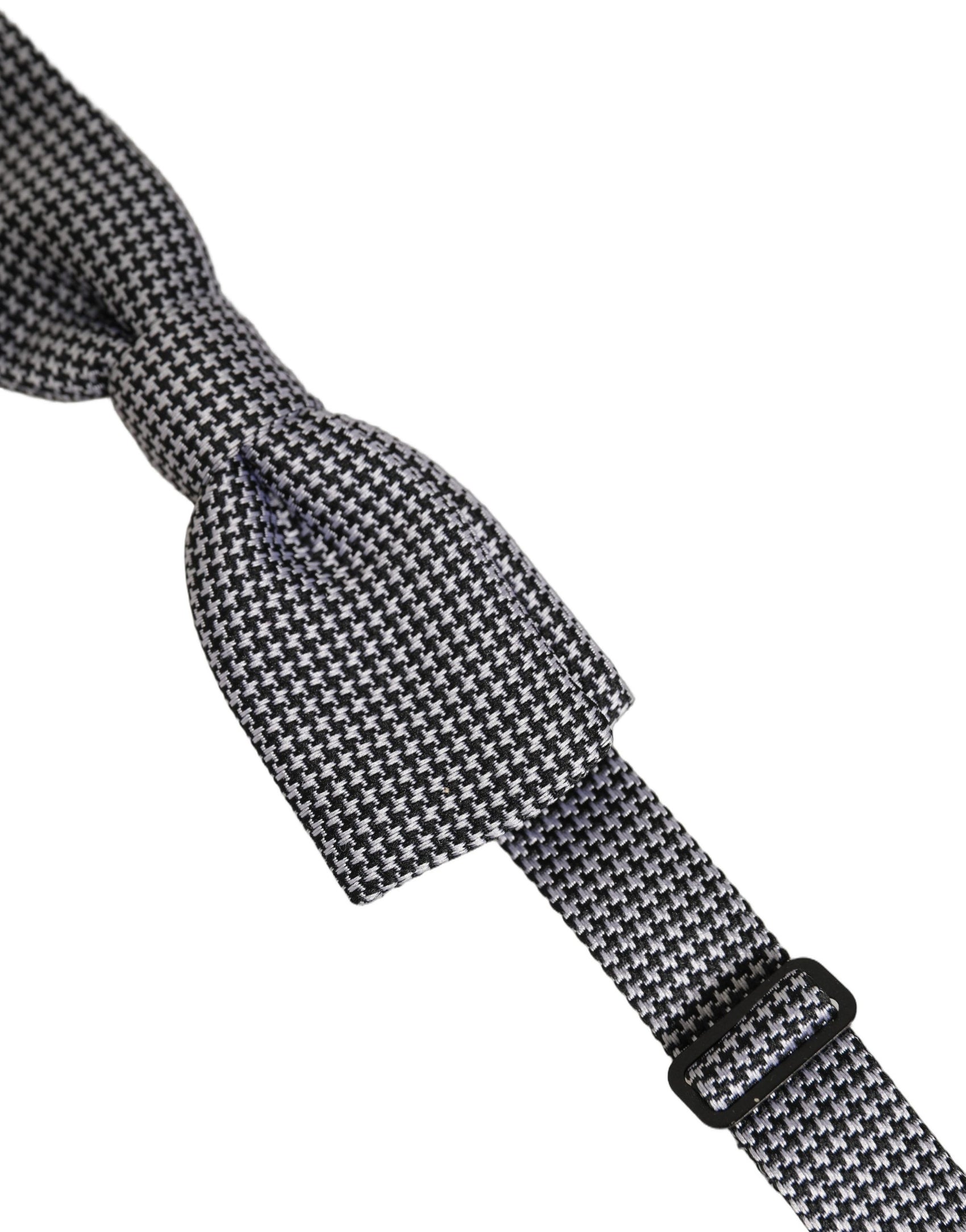 Dolce & Gabbana Black White Houndstooth Adjustable Neck Bow Tie