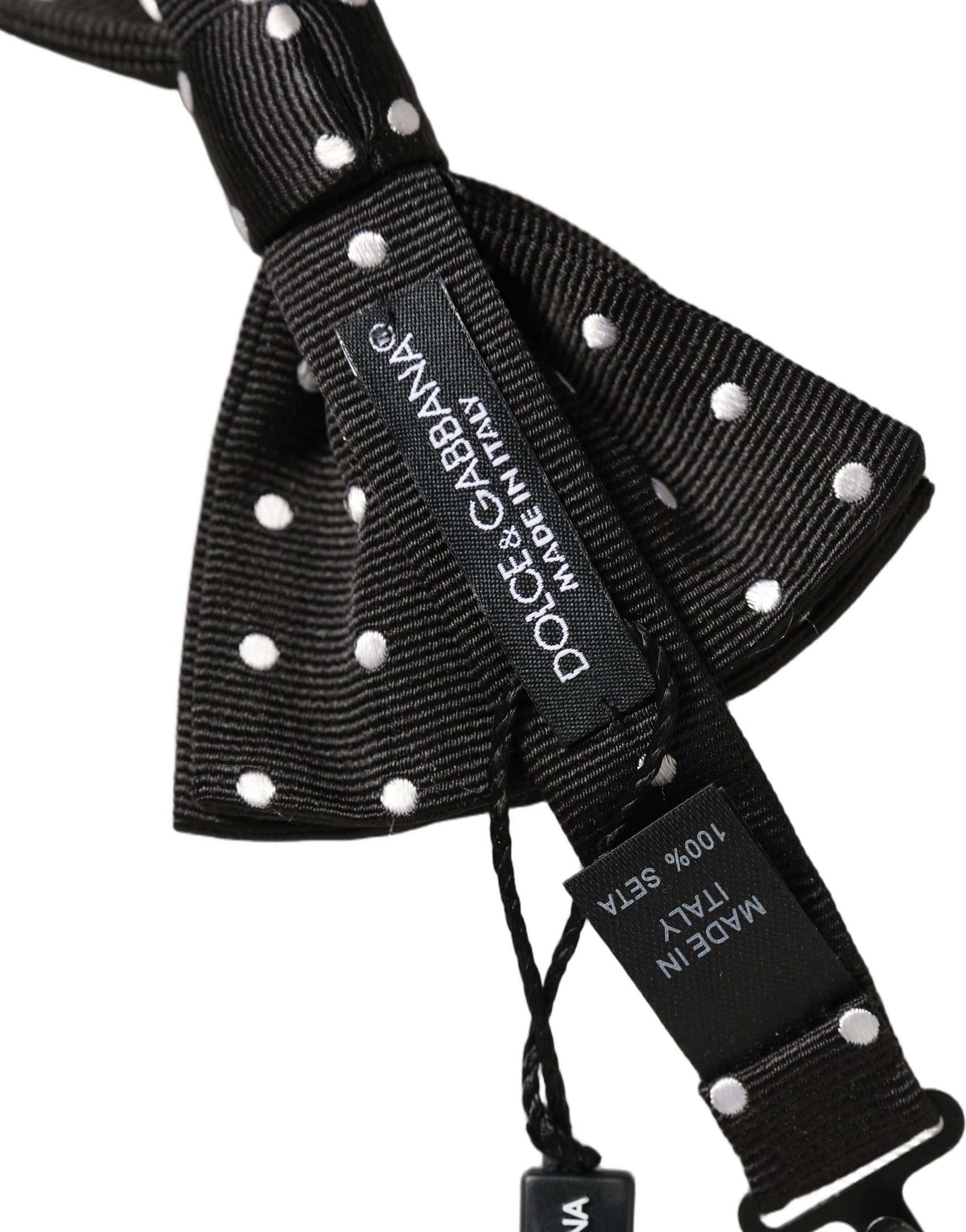 Dolce & Gabbana Black White Polka Dot Adjustable Neck Papillon Bow Tie