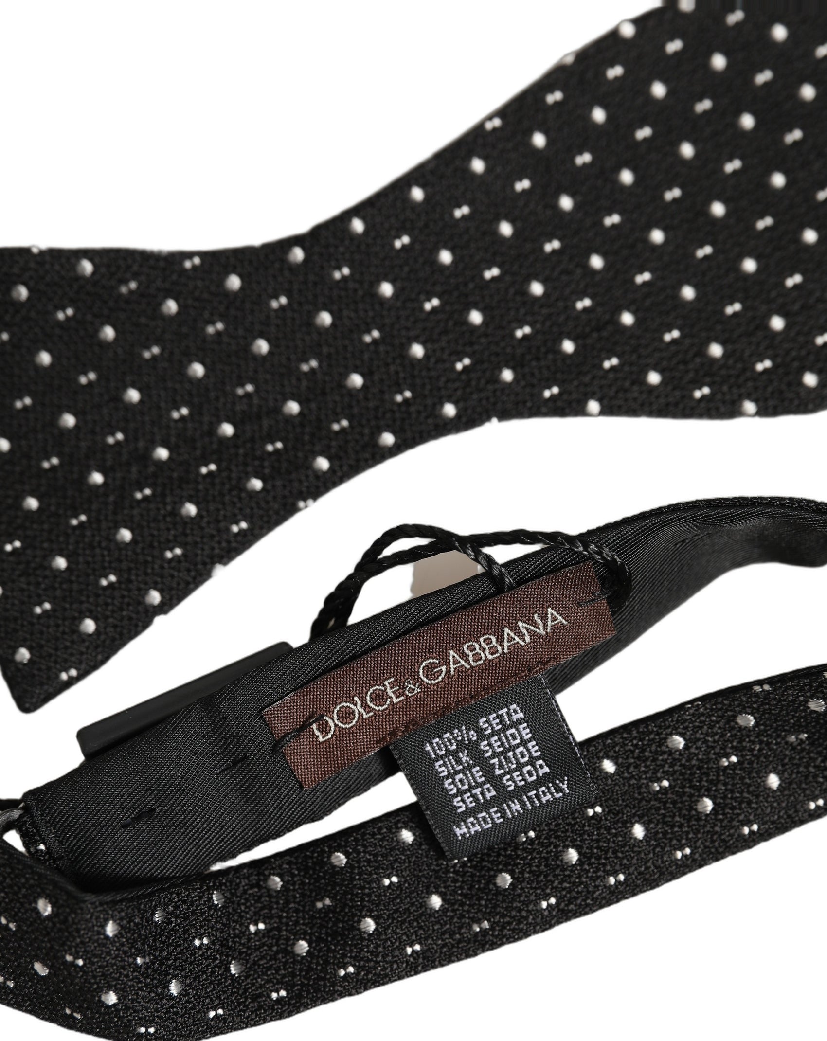 Dolce & Gabbana Black White Polka Dot Adjustable Neck Papillon Bow Tie