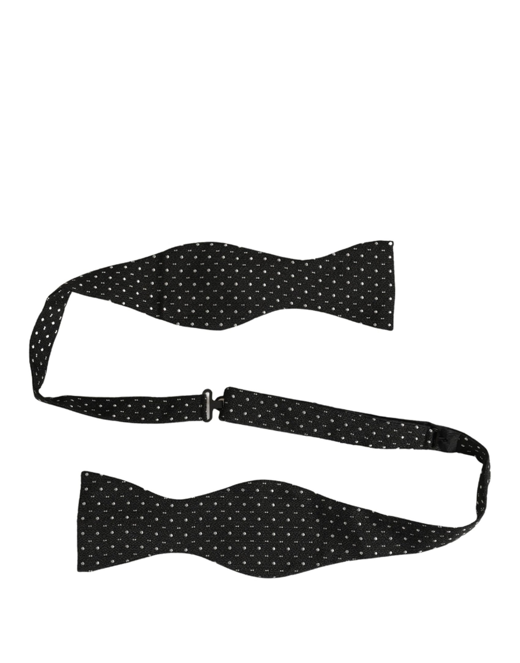 Dolce & Gabbana Black White Polka Dot Adjustable Neck Papillon Bow Tie