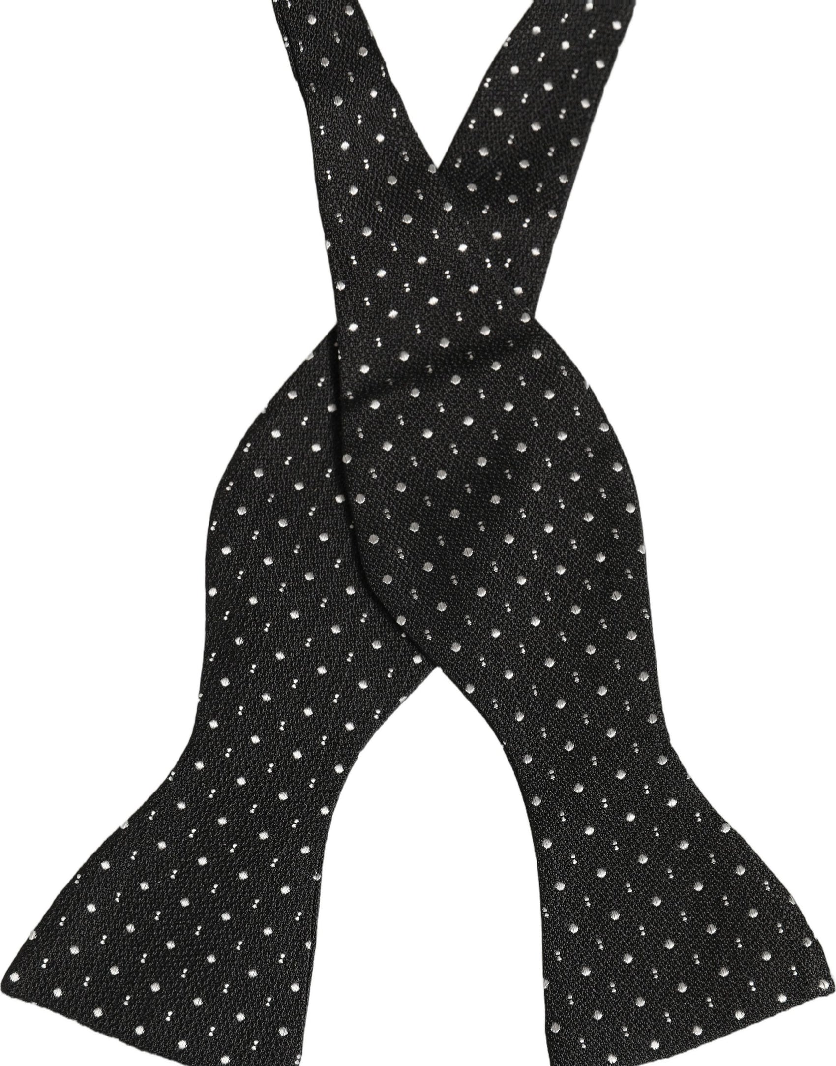Dolce & Gabbana Black White Polka Dot Adjustable Neck Papillon Bow Tie