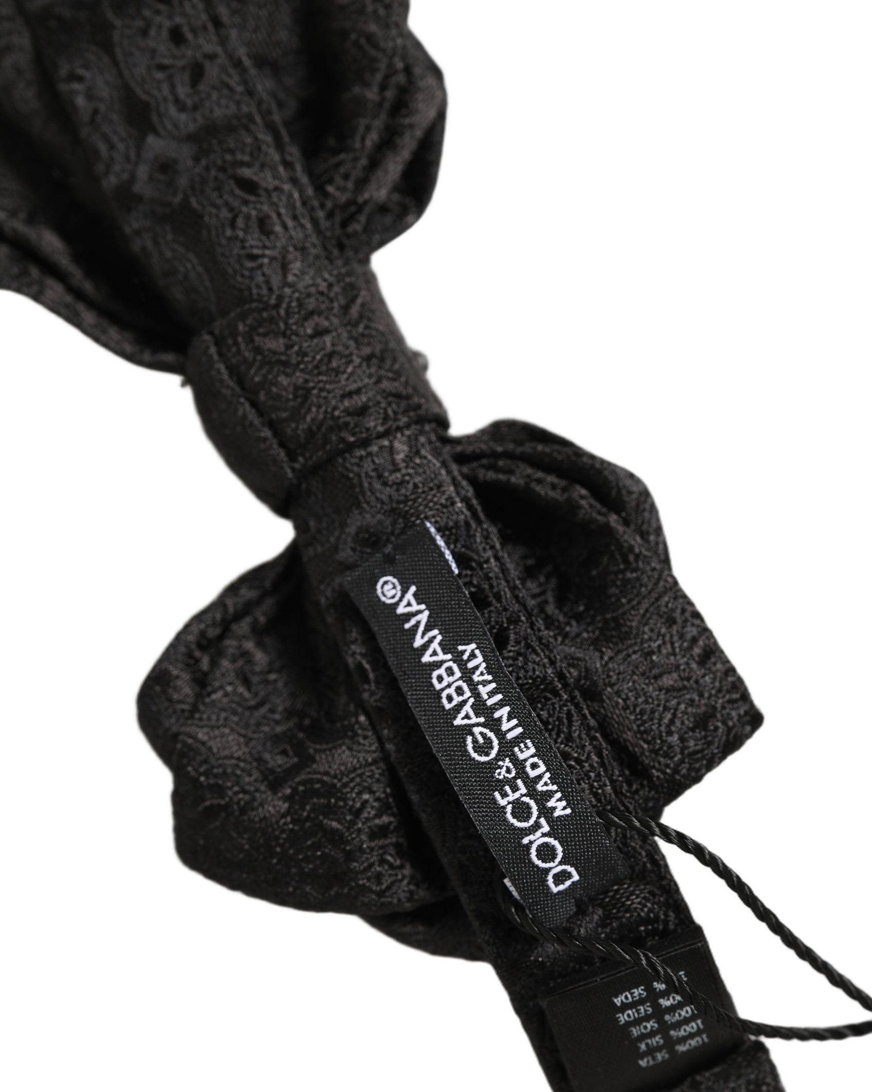 Dolce & Gabbana Men Black Paisley Silk Adjustable Neck Papillon Bow Tie