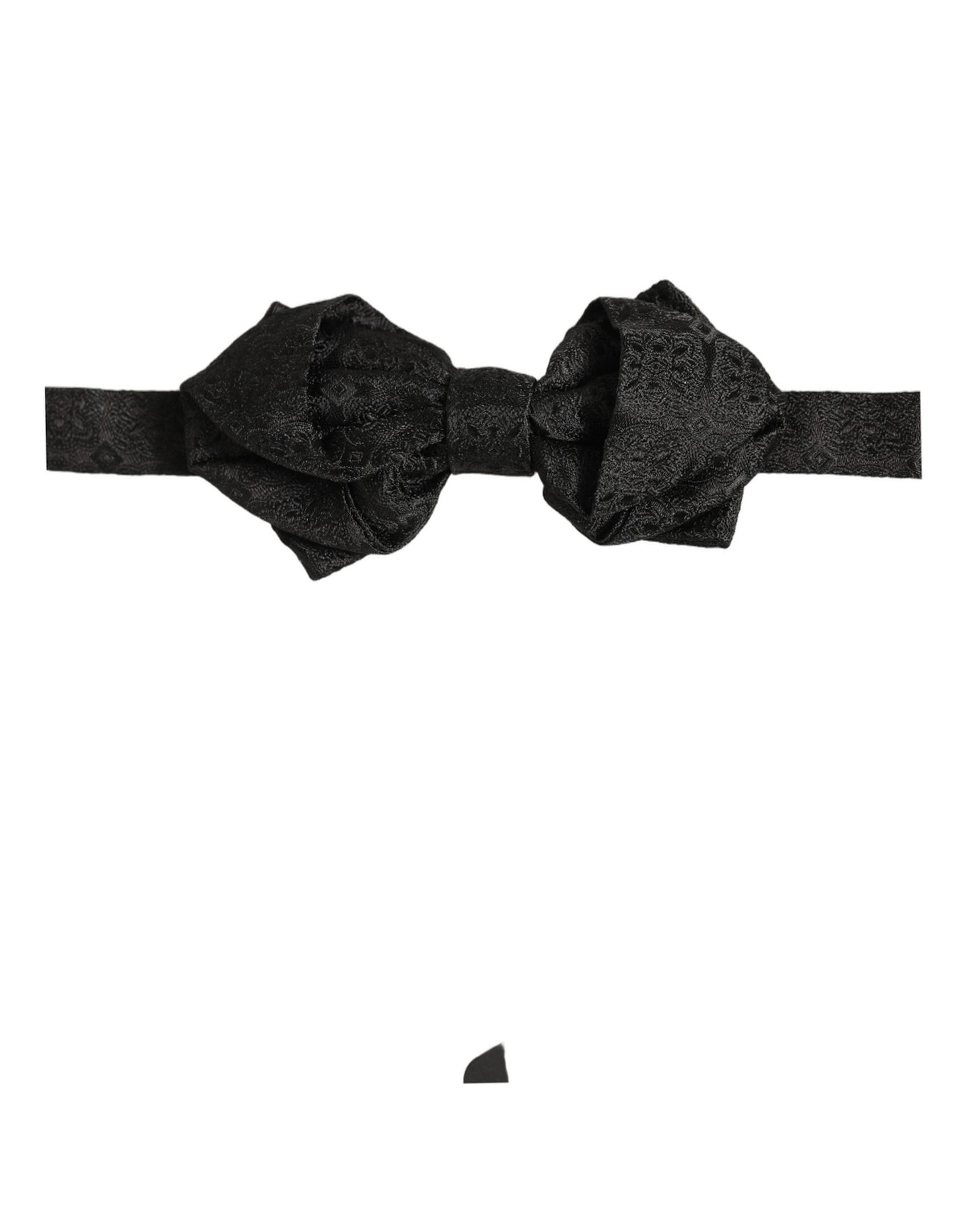 Dolce & Gabbana Men Black Paisley Silk Adjustable Neck Papillon Bow Tie