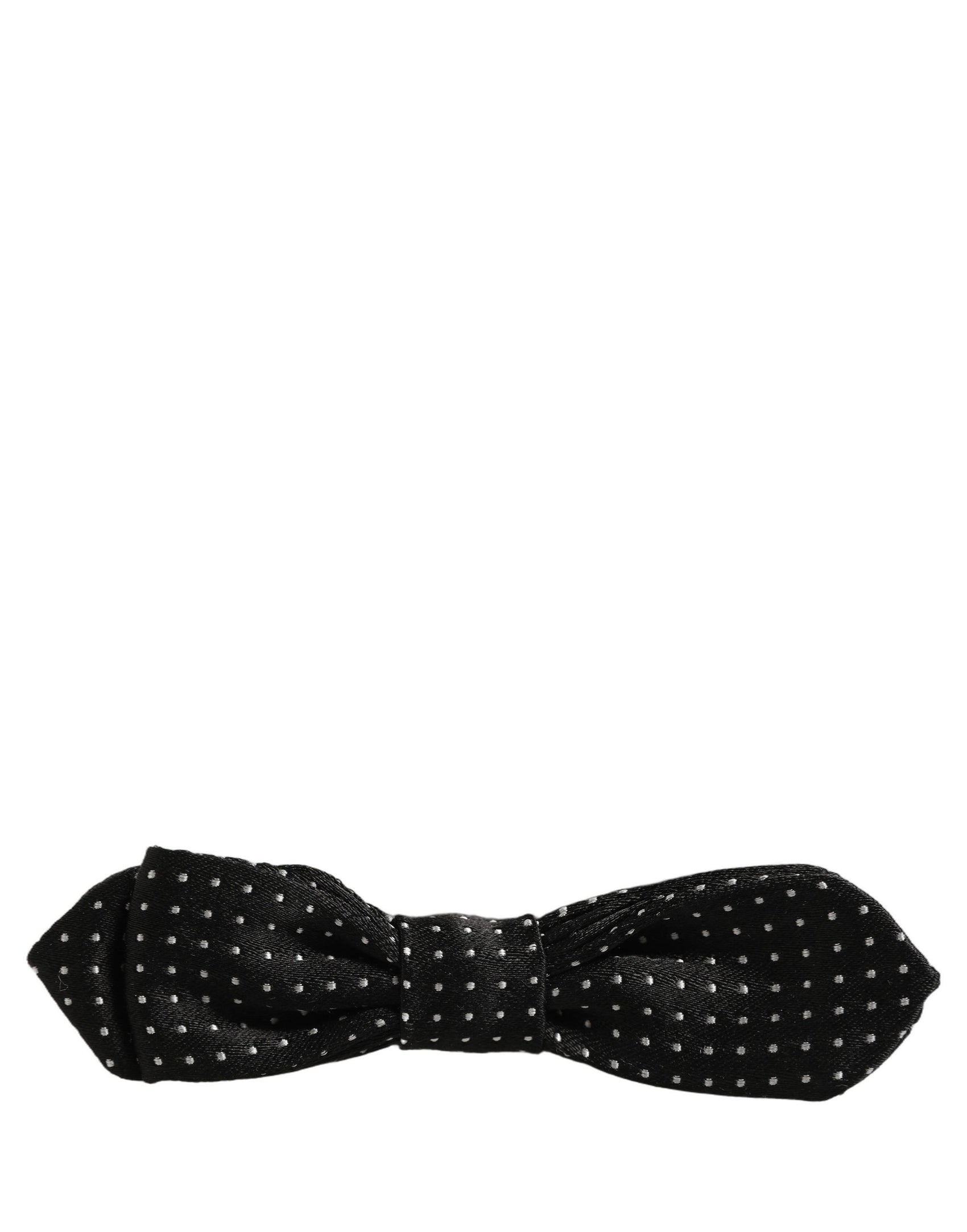 Dolce & Gabbana Black White Polka Dot Adjustable Neck Papillon Bow Tie