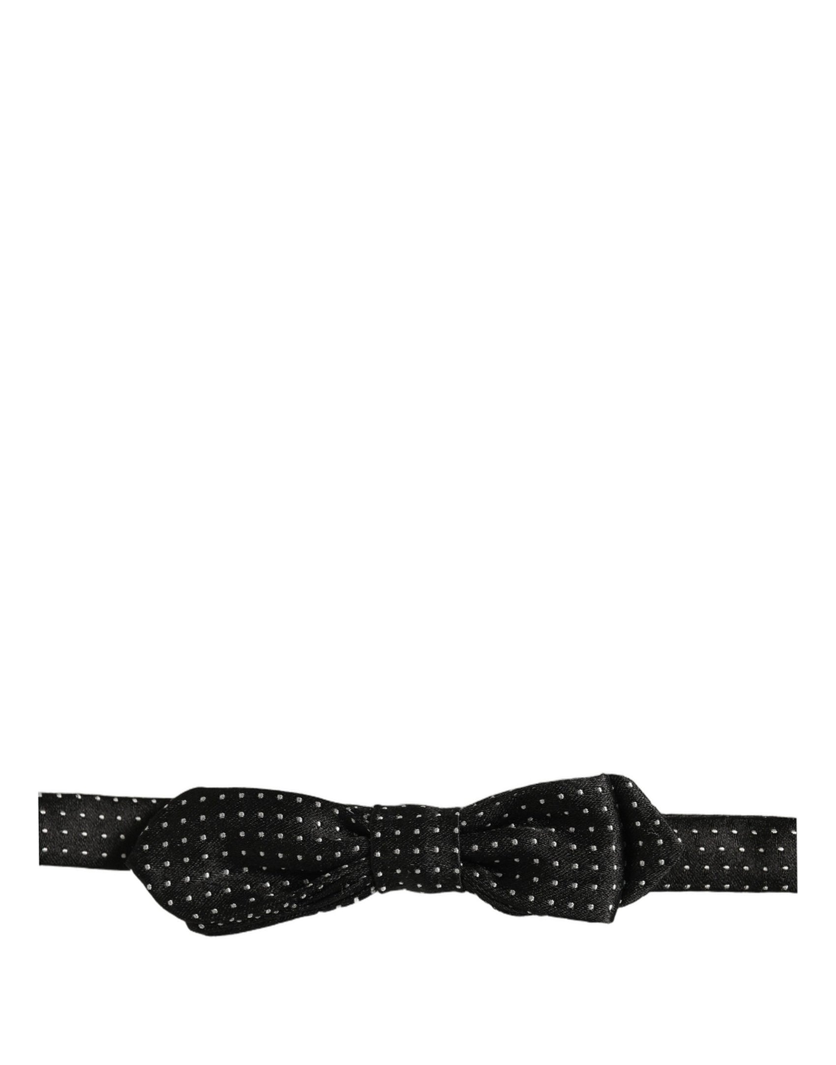 Dolce & Gabbana Black White Polka Dot Adjustable Neck Papillon Bow Tie