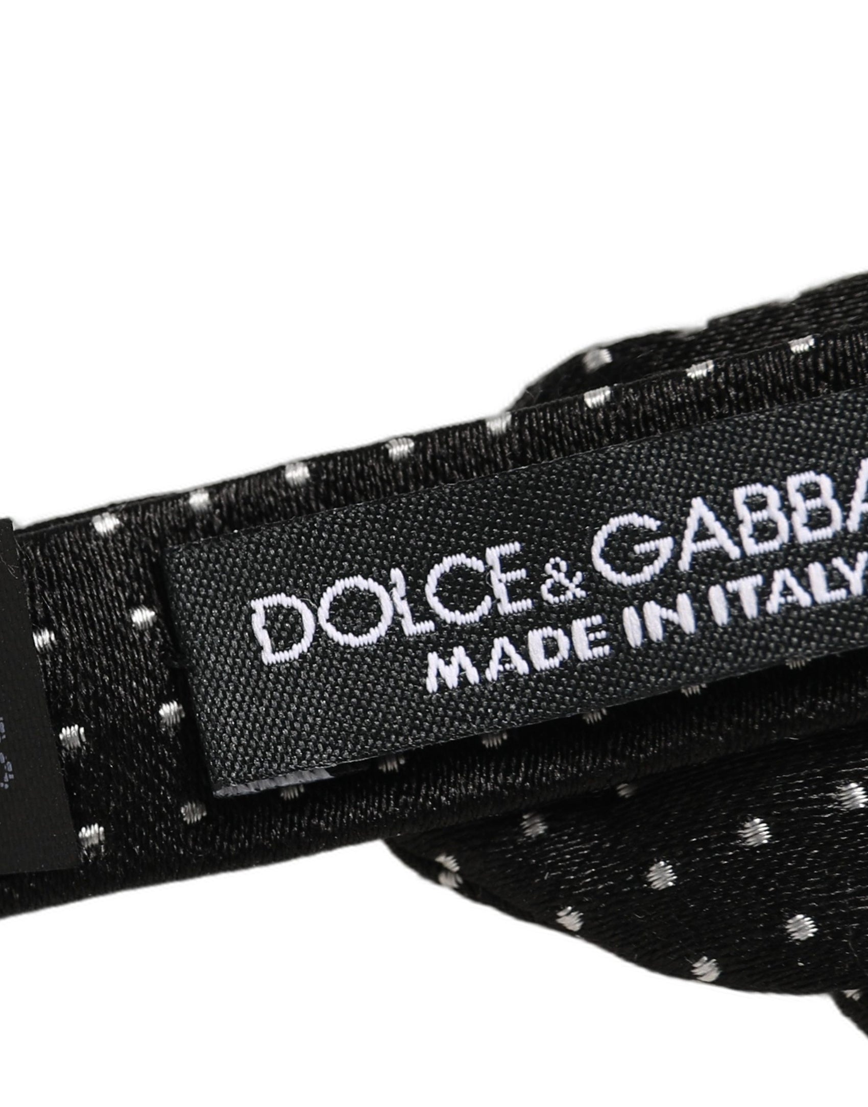 Dolce & Gabbana Black White Polka Dot Adjustable Neck Papillon Bow Tie