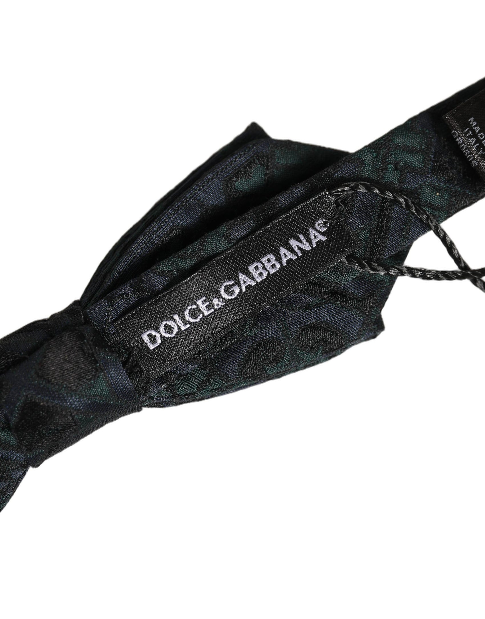 Dolce & Gabbana Men Black Green Paisley Adjustable Neck Papillon Bow Tie