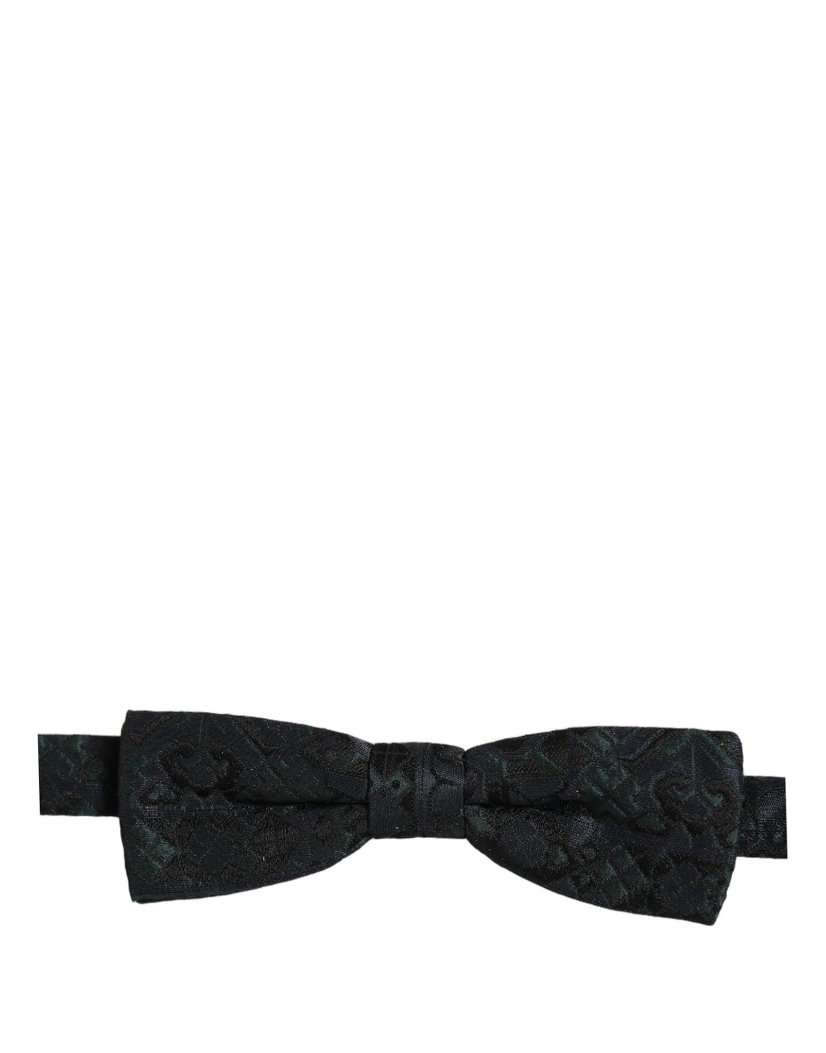 Dolce & Gabbana Men Black Green Paisley Adjustable Neck Papillon Bow Tie
