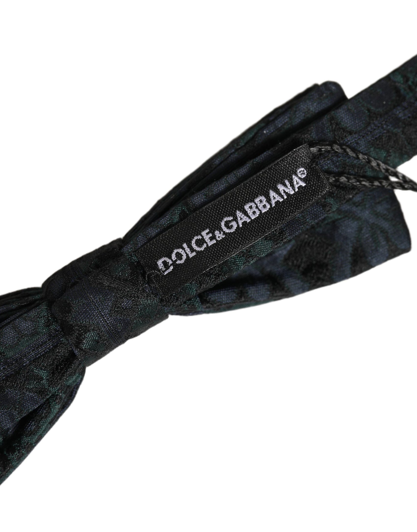 Dolce & Gabbana Men Black Green Paisley Adjustable Neck Papillon Bow Tie