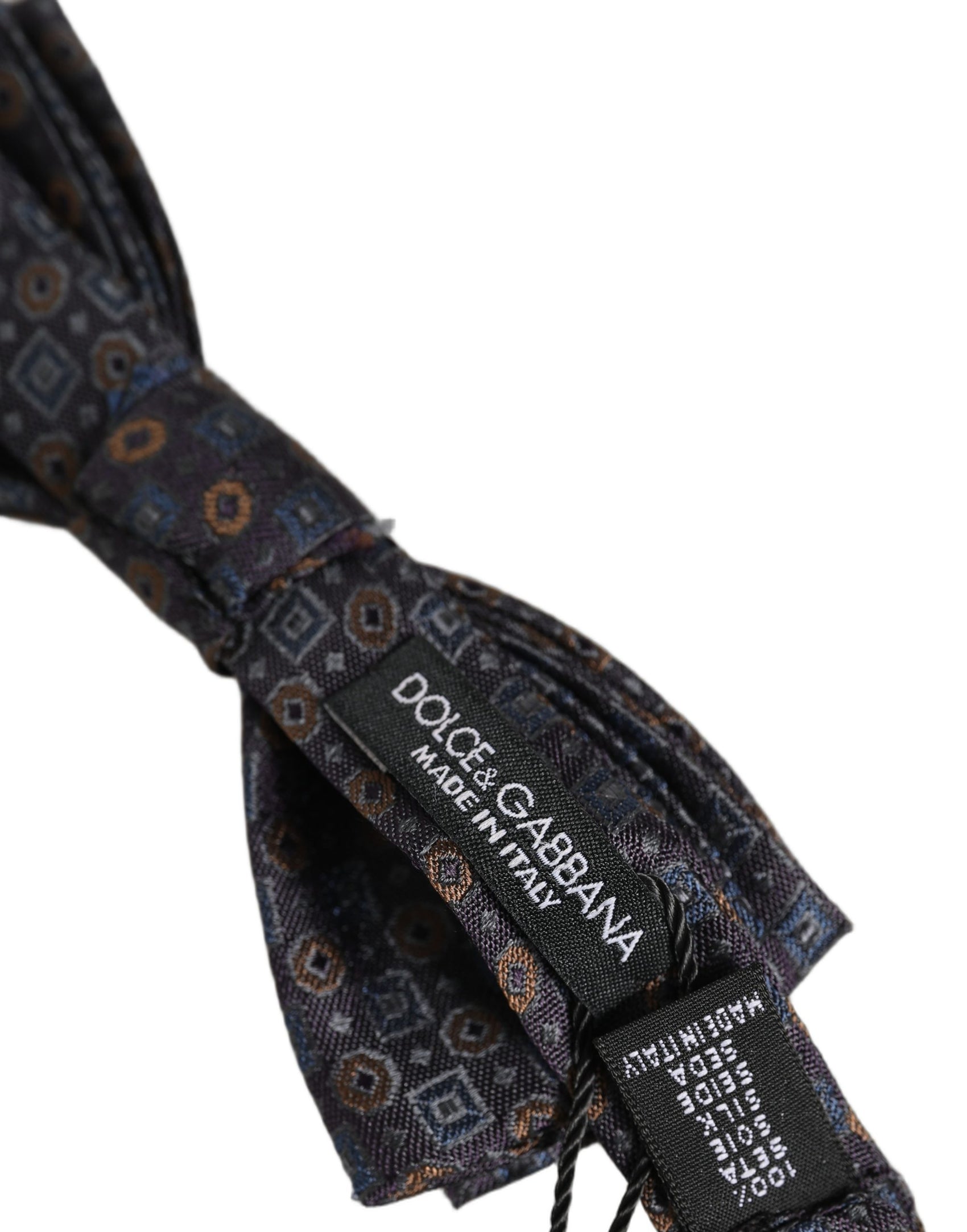 Dolce & Gabbana Men Dark Gray Geometric Adjustable Neck Bow Tie