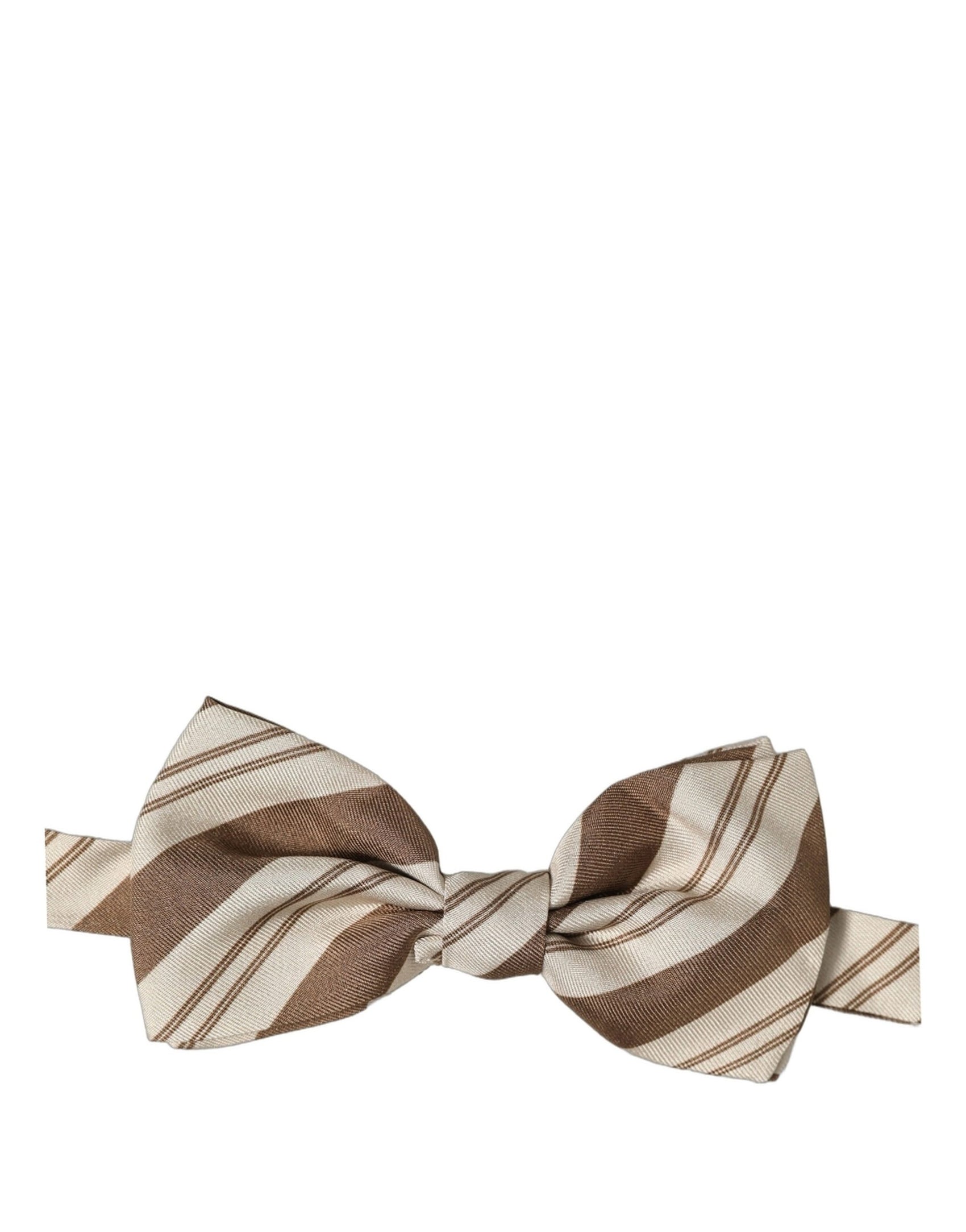 Dolce & Gabbana Men Brown Beige Stripes Adjustable Neck Papillon Bow Tie